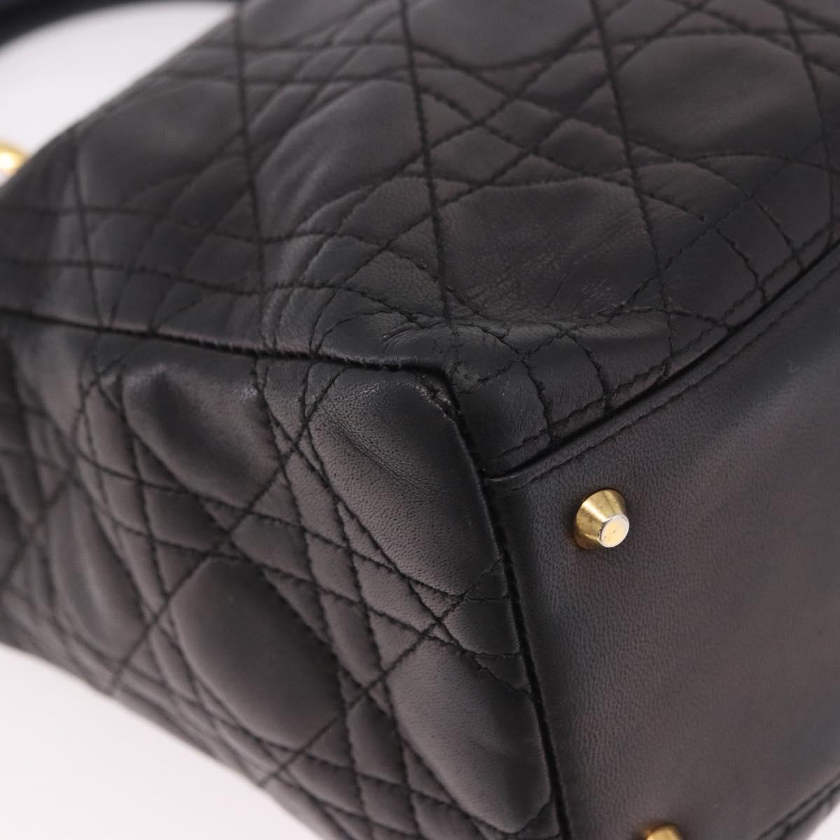 Christian Dior Canage Hand Bag Lamb Skin Black Gold Auth 190976A