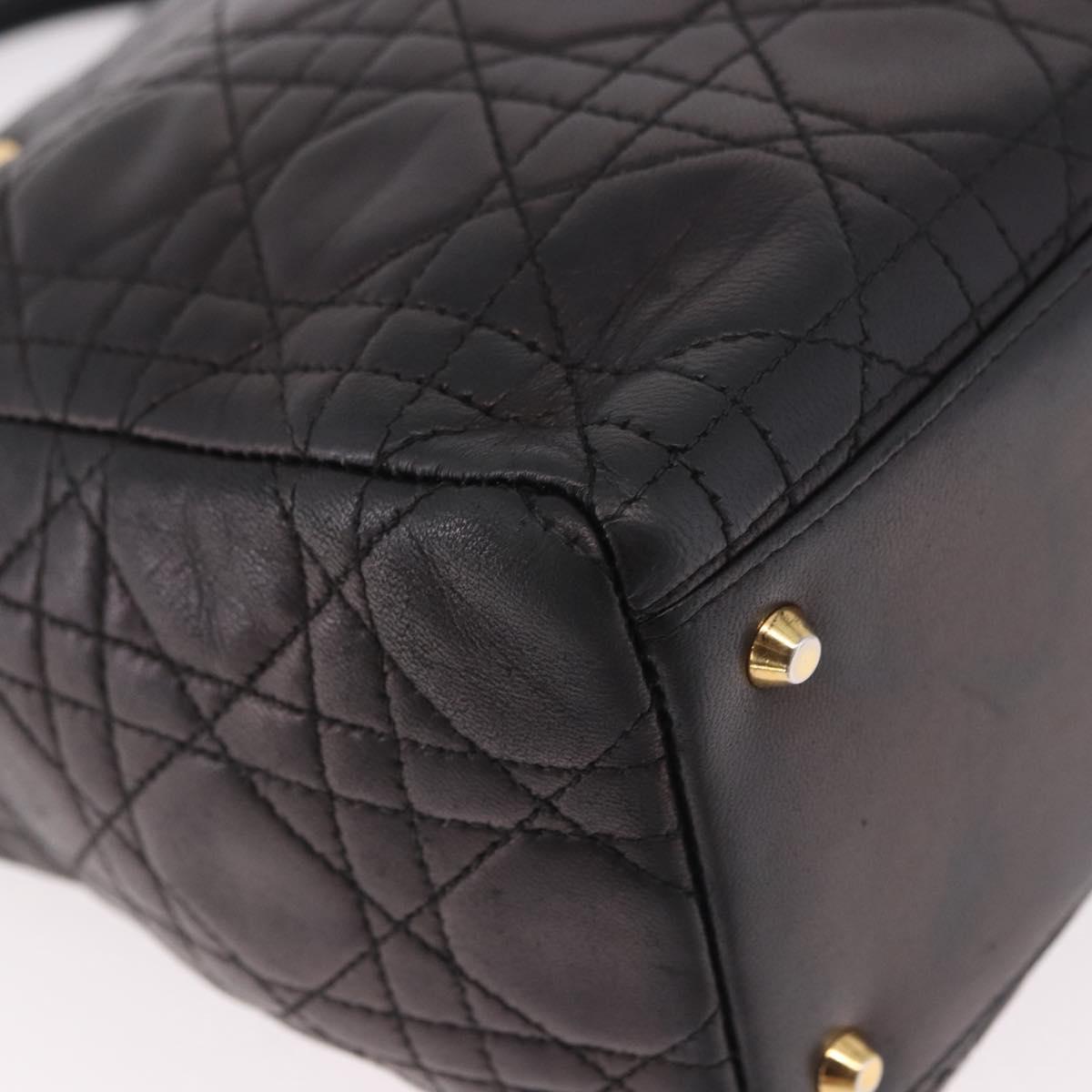 Christian Dior Canage Hand Bag Lamb Skin Black Gold Auth 190976A