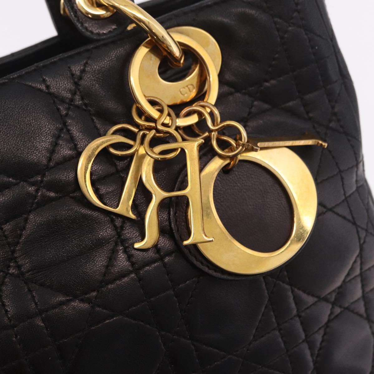 Christian Dior Canage Hand Bag Lamb Skin Black Gold Auth 190976A