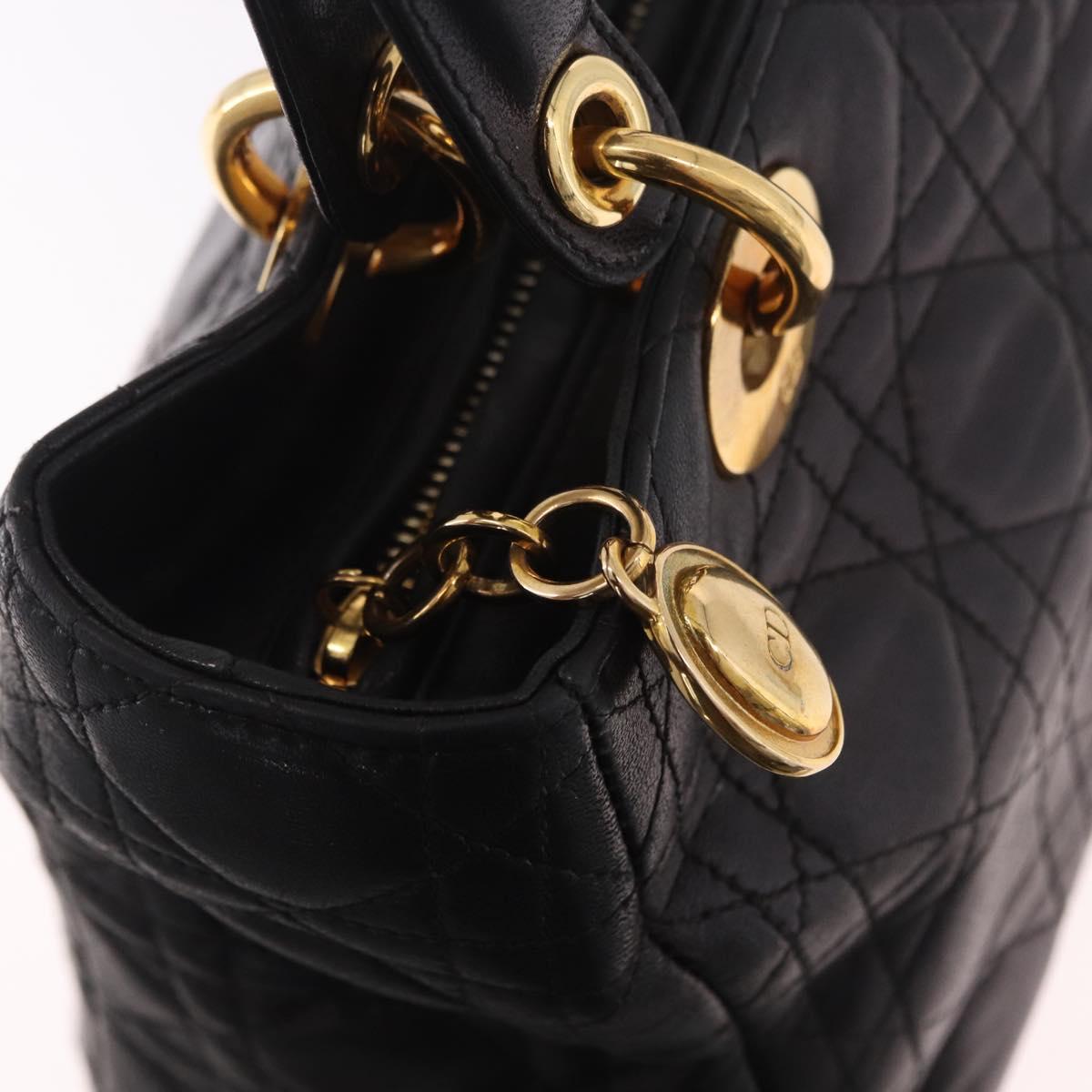 Christian Dior Canage Hand Bag Lamb Skin Black Gold Auth 190976A