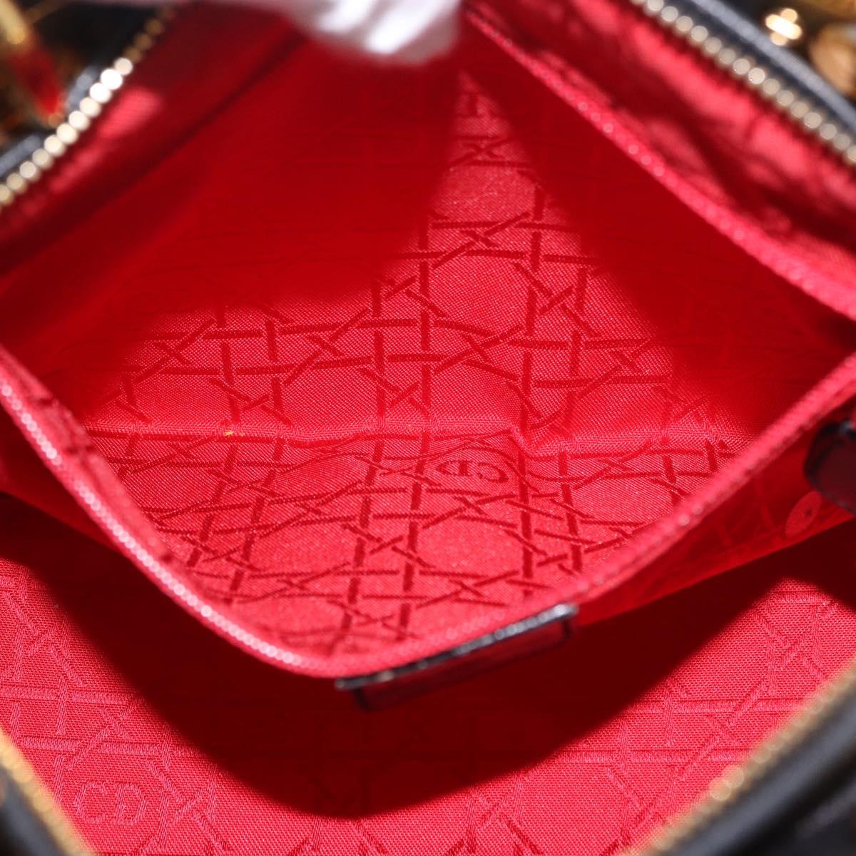 Christian Dior Canage Hand Bag Lamb Skin Black Gold Auth 190976A