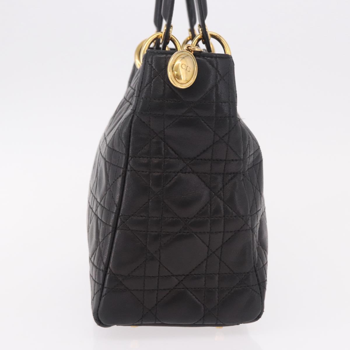 Christian Dior Canage Hand Bag Lamb Skin Black Gold Auth 190976A