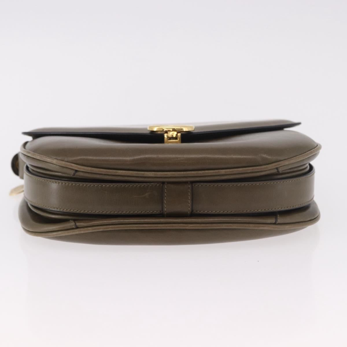 CELINE Shoulder Bag Leather Green Gold Auth 190980