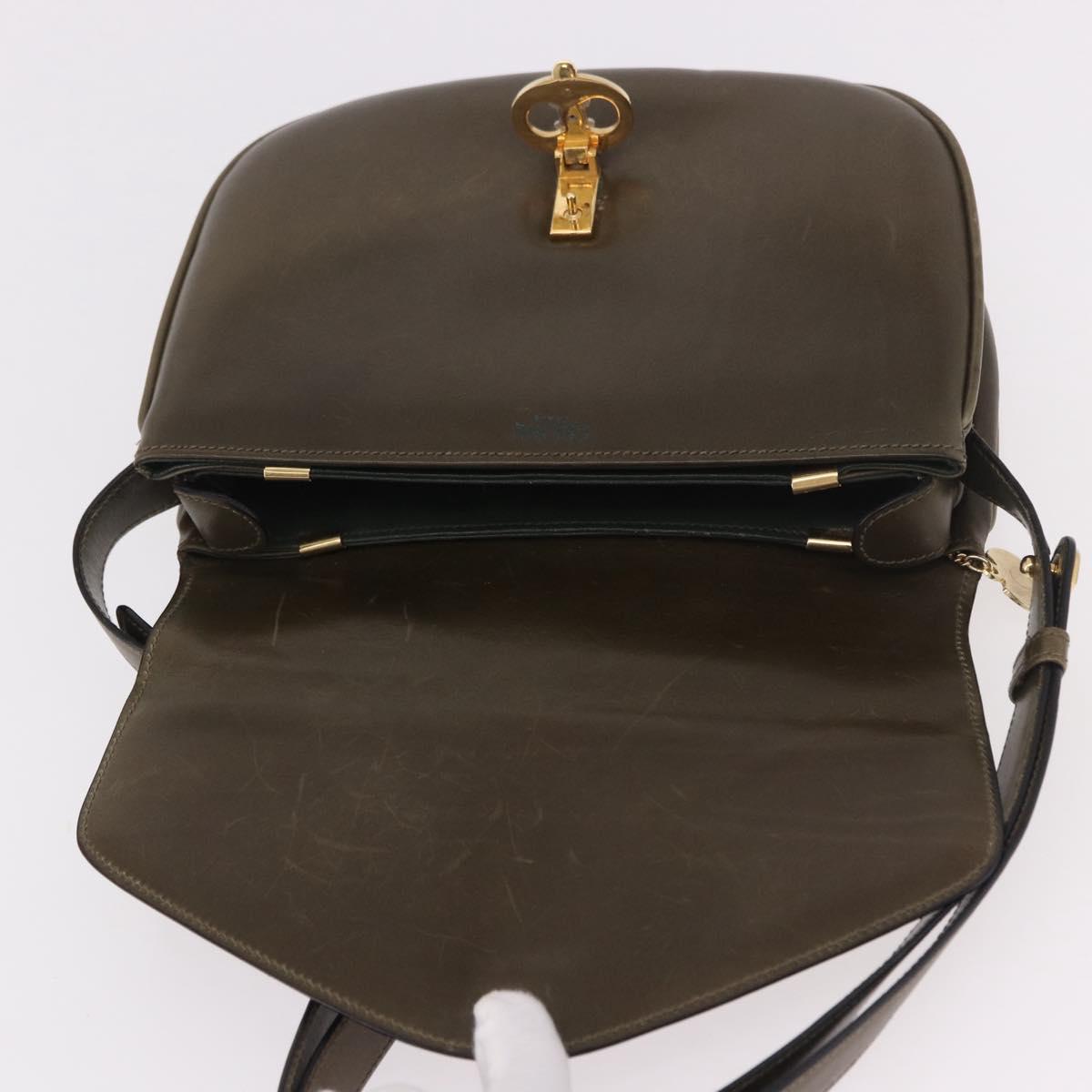 CELINE Shoulder Bag Leather Green Gold Auth 190980