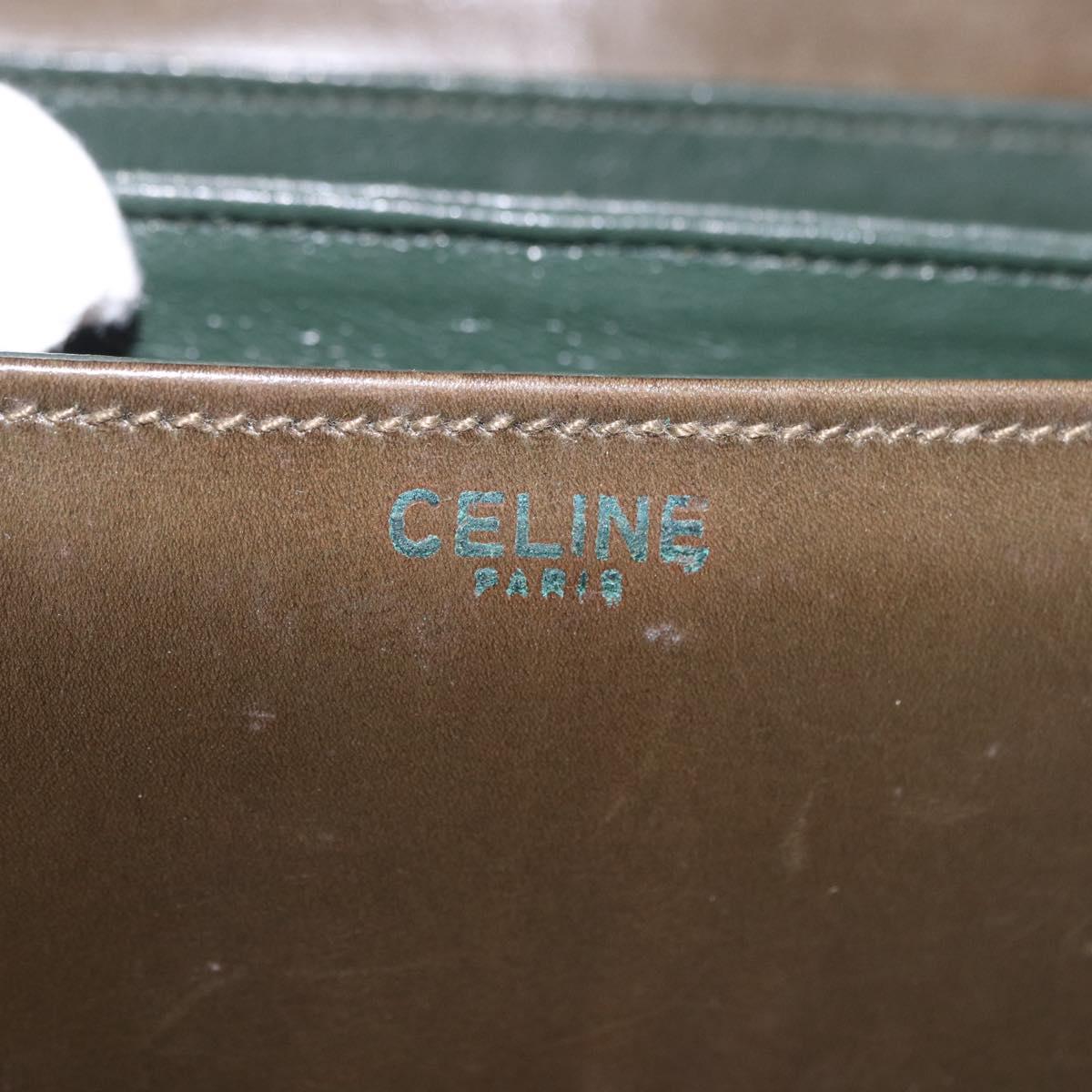 CELINE Shoulder Bag Leather Green Gold Auth 190980