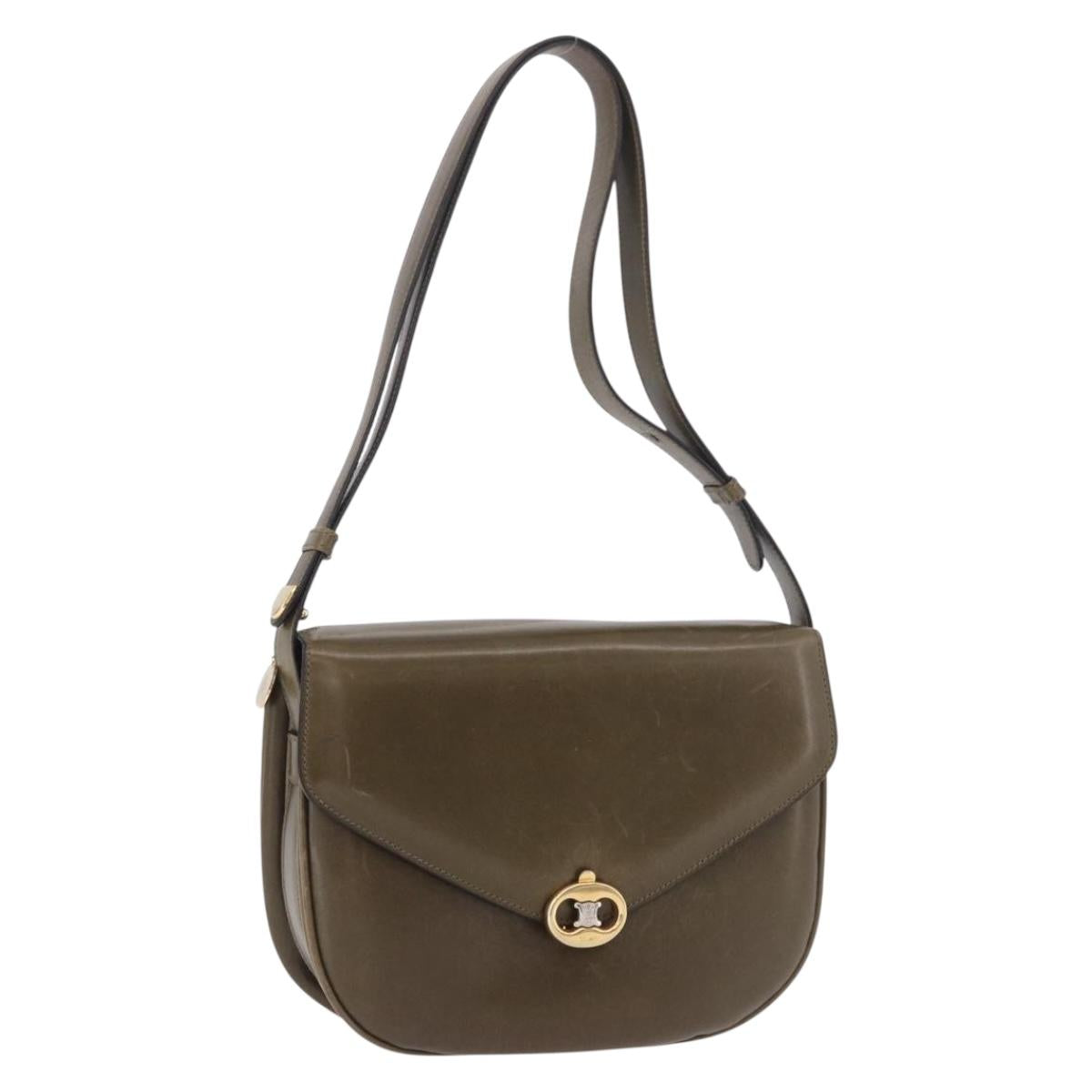 CELINE Shoulder Bag Leather Green Gold Auth 190980