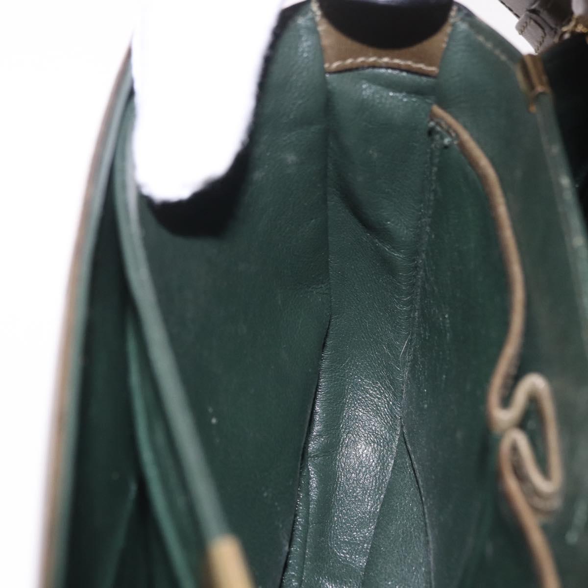 CELINE Shoulder Bag Leather Green Gold Auth 190980