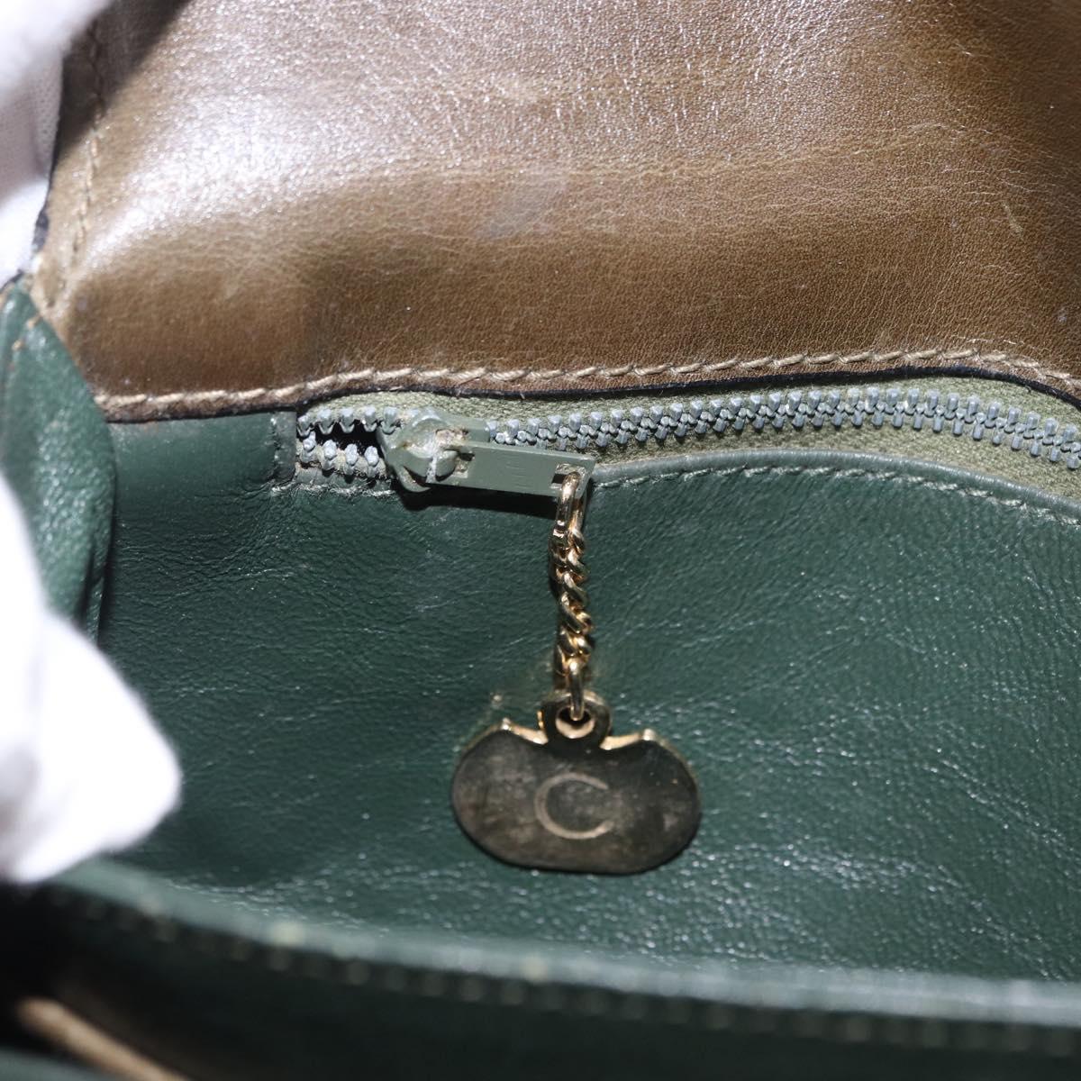 CELINE Shoulder Bag Leather Green Gold Auth 190980