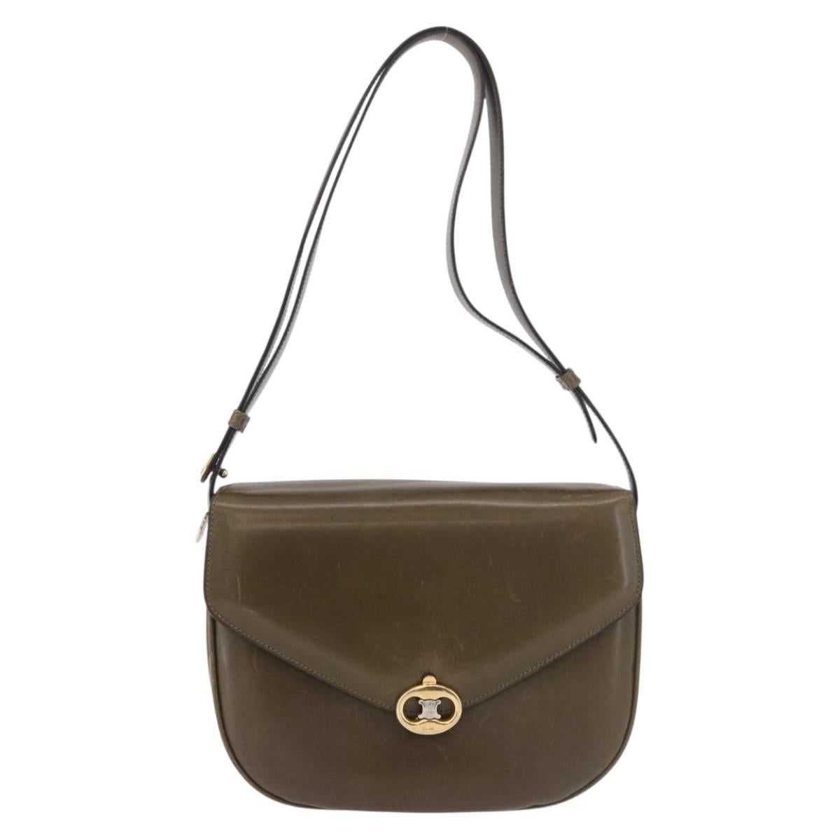 CELINE Shoulder Bag Leather Green Gold Auth 190980