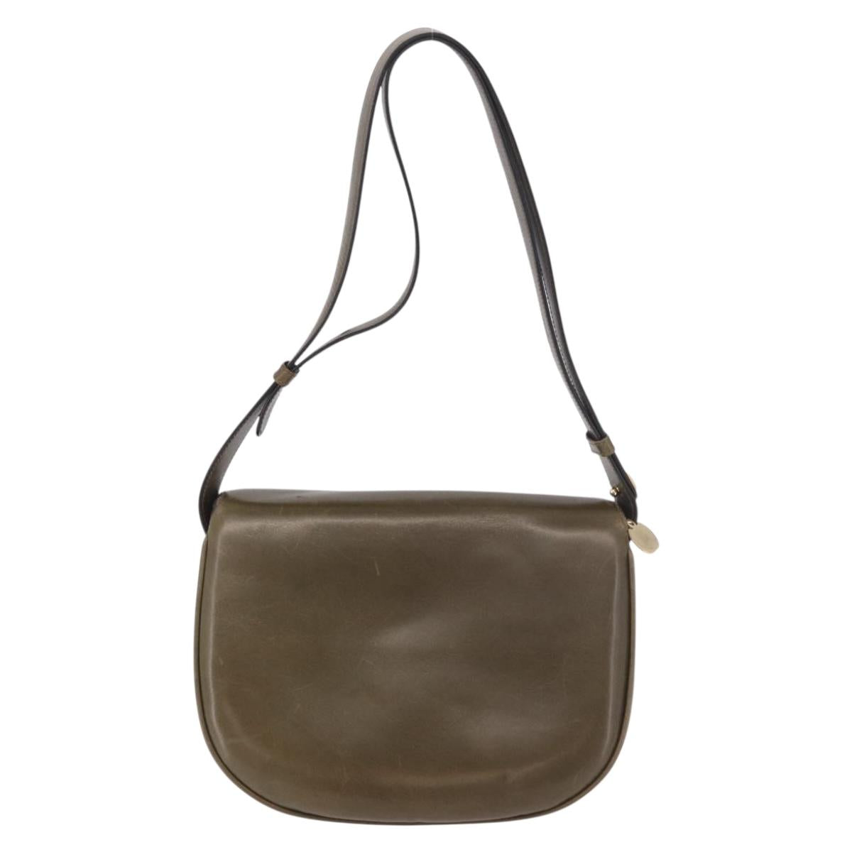 CELINE Shoulder Bag Leather Green Gold Auth 190980