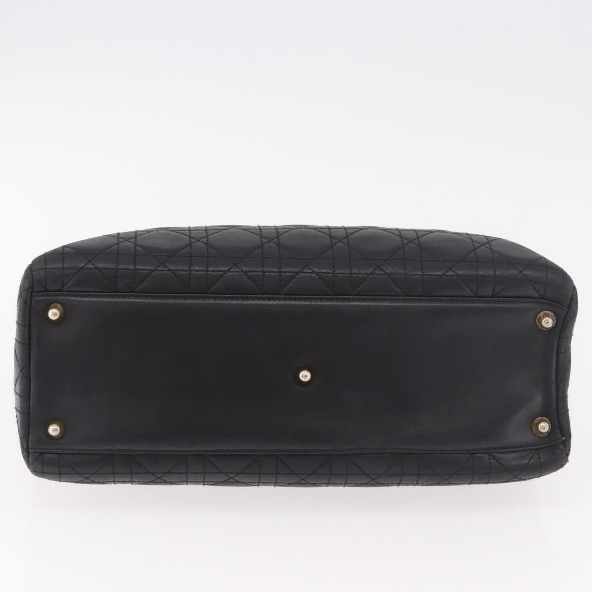 Christian Dior Canage Hand Bag Lamb Skin Black Gold Auth 190981
