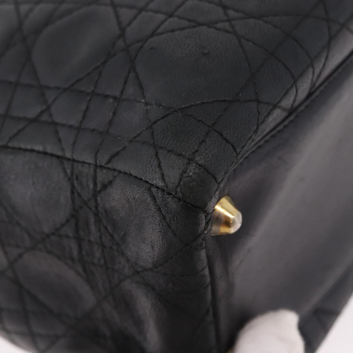 Christian Dior Canage Hand Bag Lamb Skin Black Gold Auth 190981