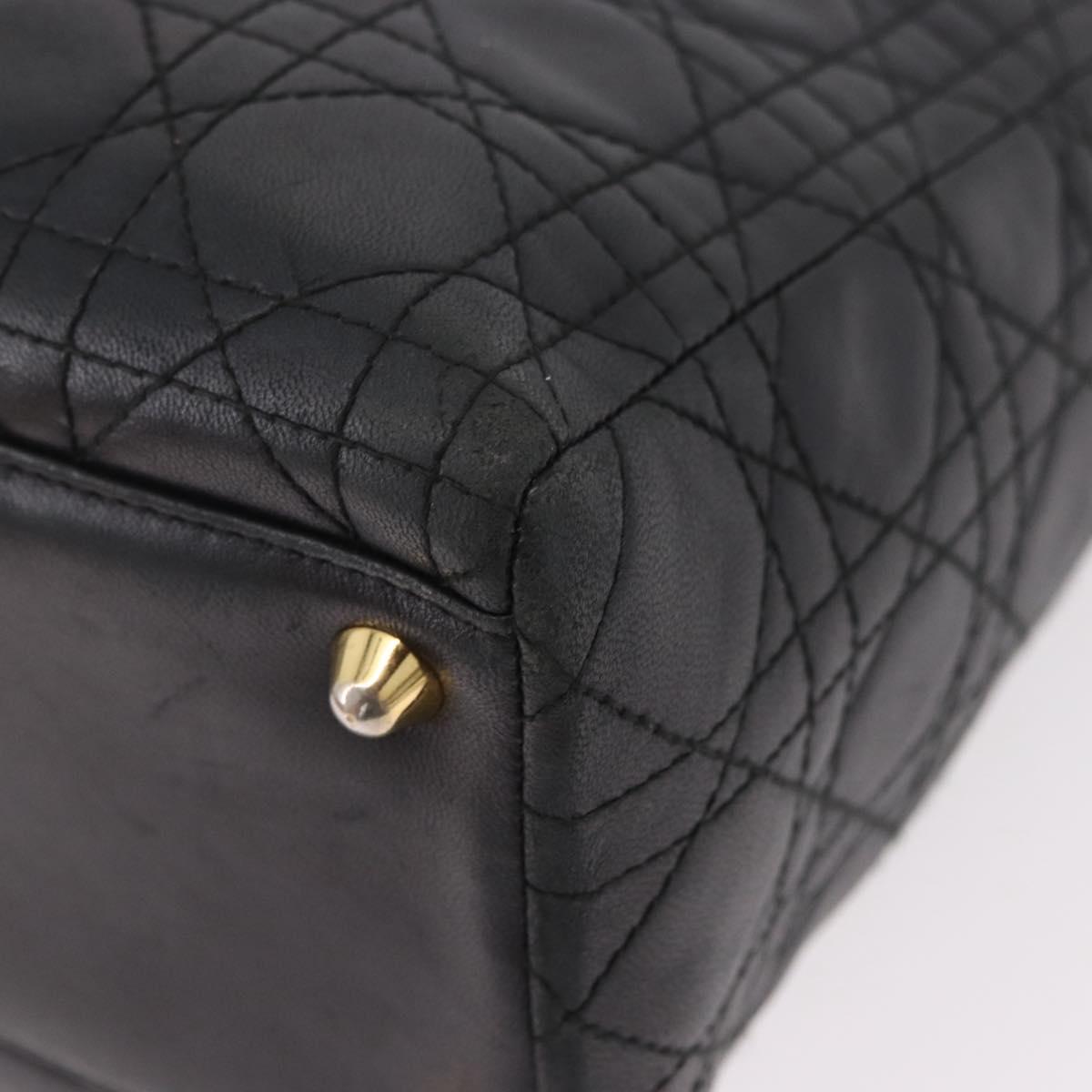 Christian Dior Canage Hand Bag Lamb Skin Black Gold Auth 190981