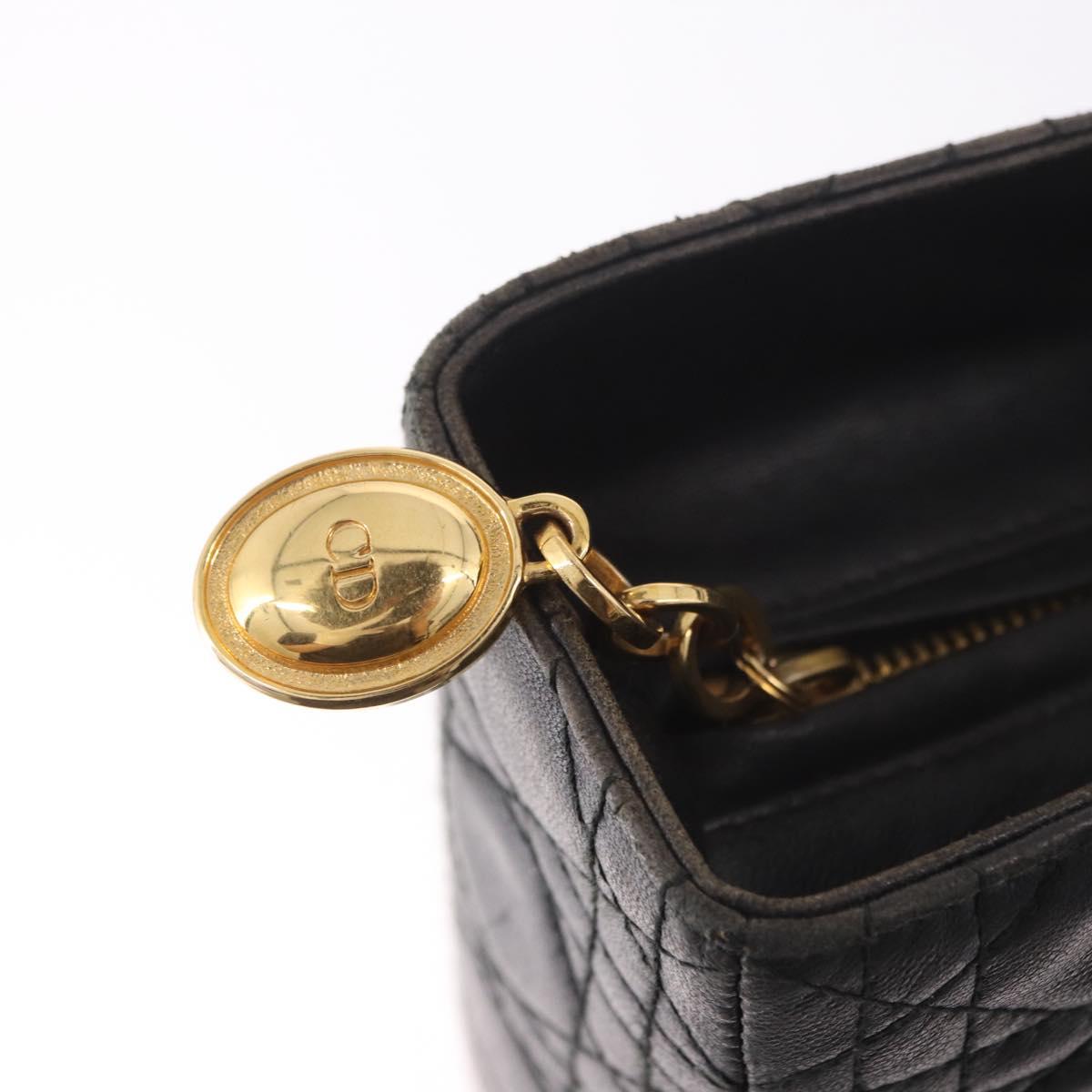 Christian Dior Canage Hand Bag Lamb Skin Black Gold Auth 190981