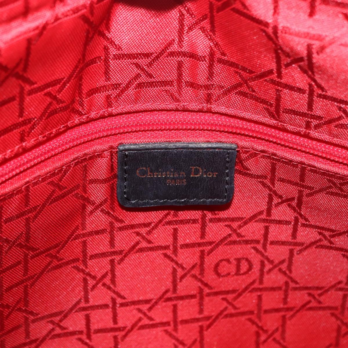 Christian Dior Canage Hand Bag Lamb Skin Black Gold Auth 190981