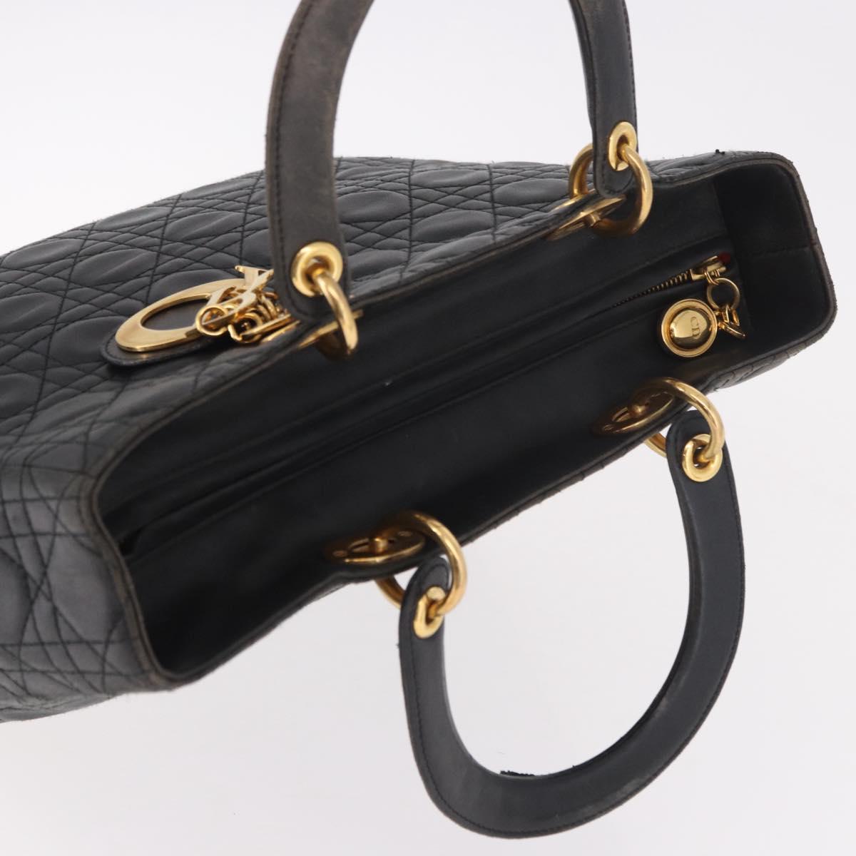 Christian Dior Canage Hand Bag Lamb Skin Black Gold Auth 190981