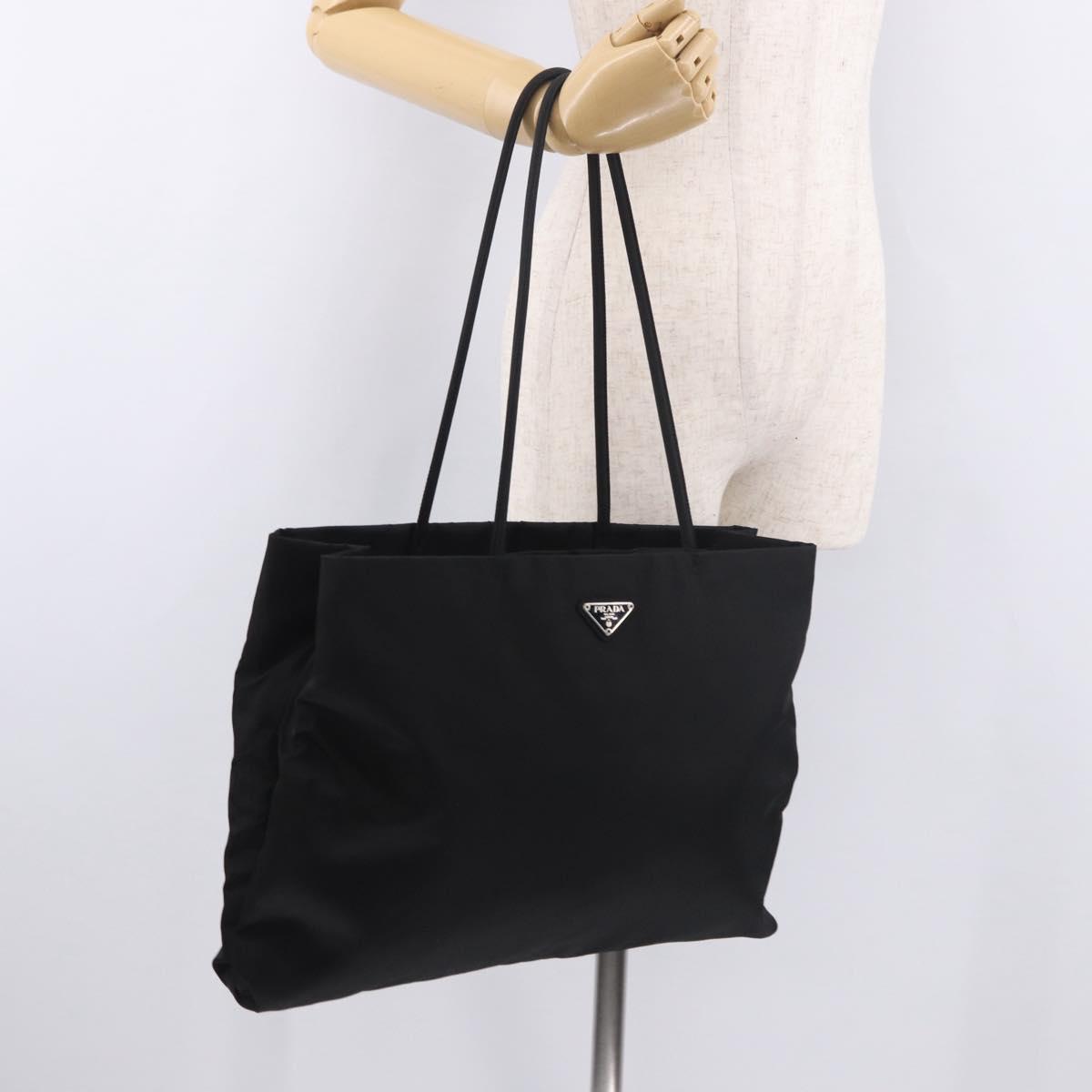 PRADA Tote Bag Nylon Black Silver Auth 190985A