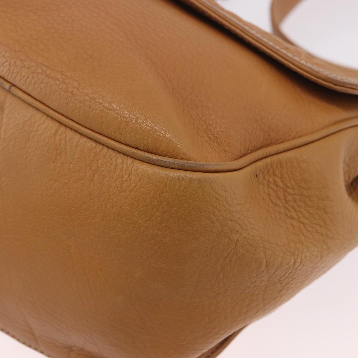 LOEWE Anagram Shoulder Bag Leather Beige Gold Auth 190988
