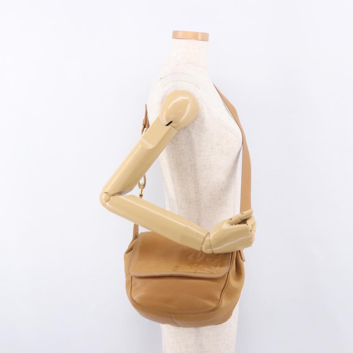 LOEWE Anagram Shoulder Bag Leather Beige Gold Auth 190988