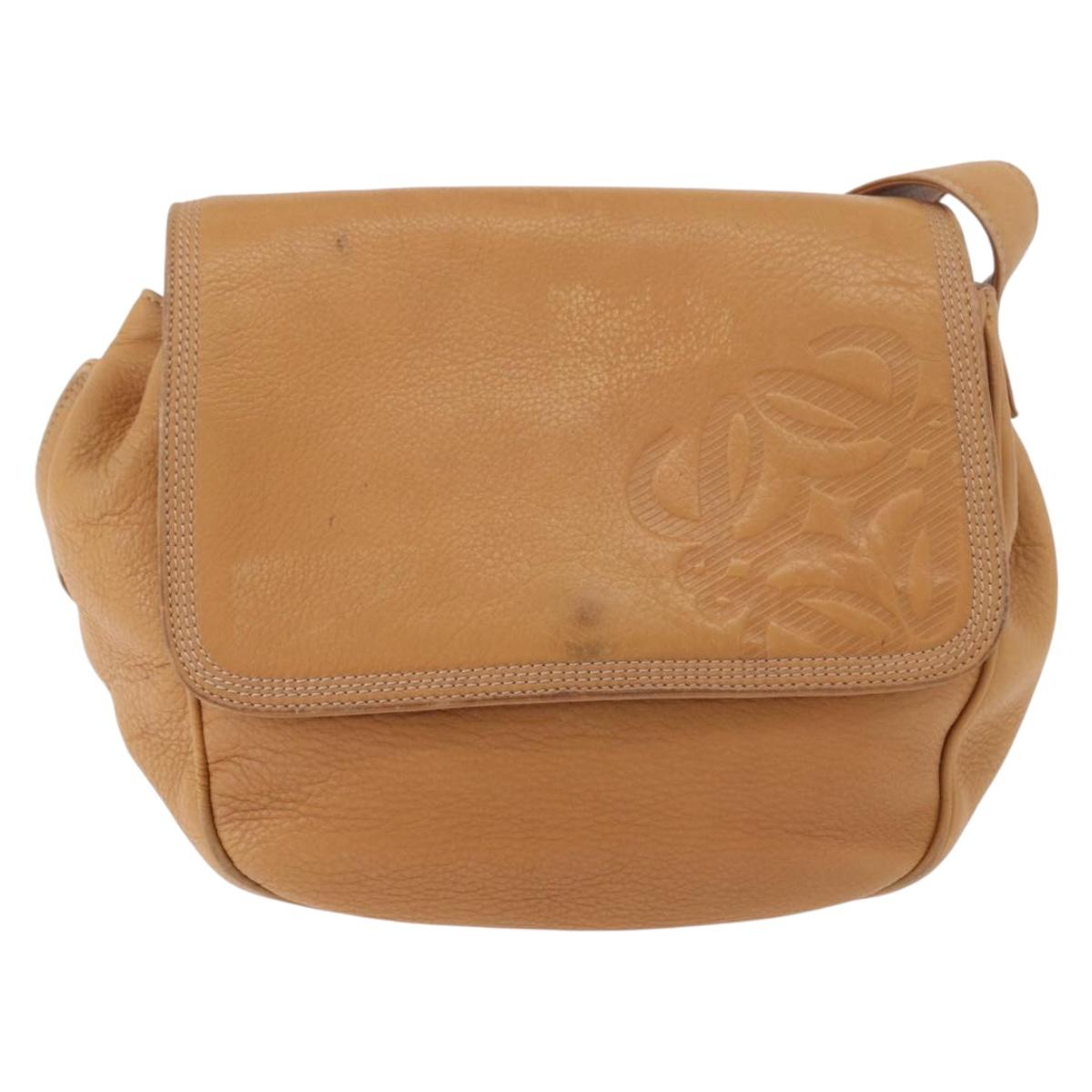LOEWE Anagram Shoulder Bag Leather Beige Gold Auth 190988