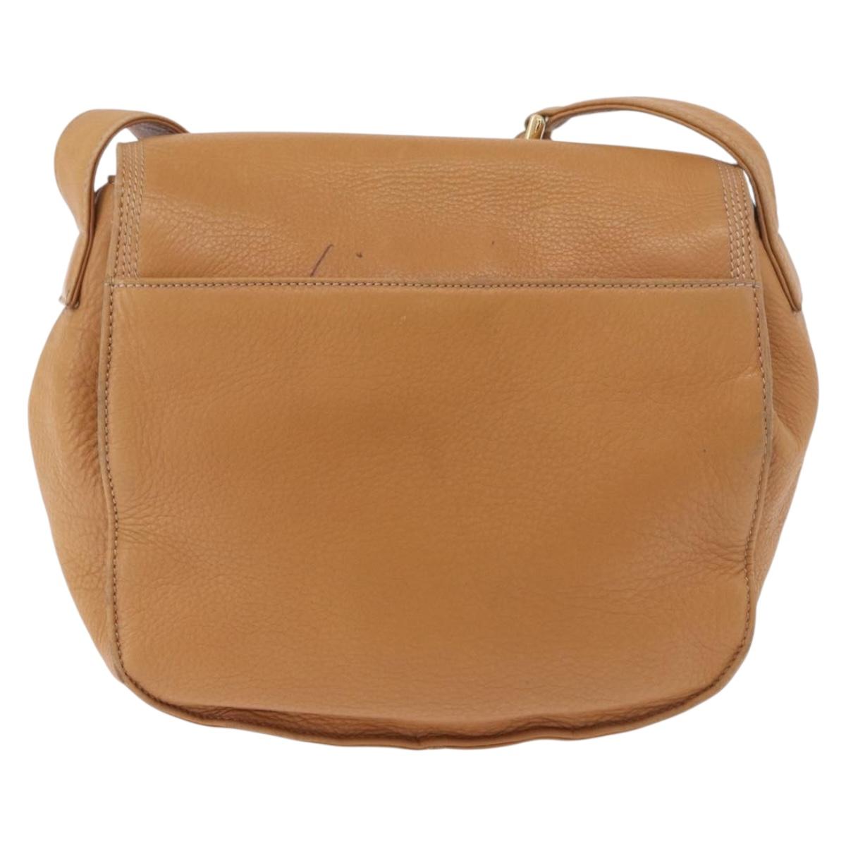 LOEWE Anagram Shoulder Bag Leather Beige Gold Auth 190988