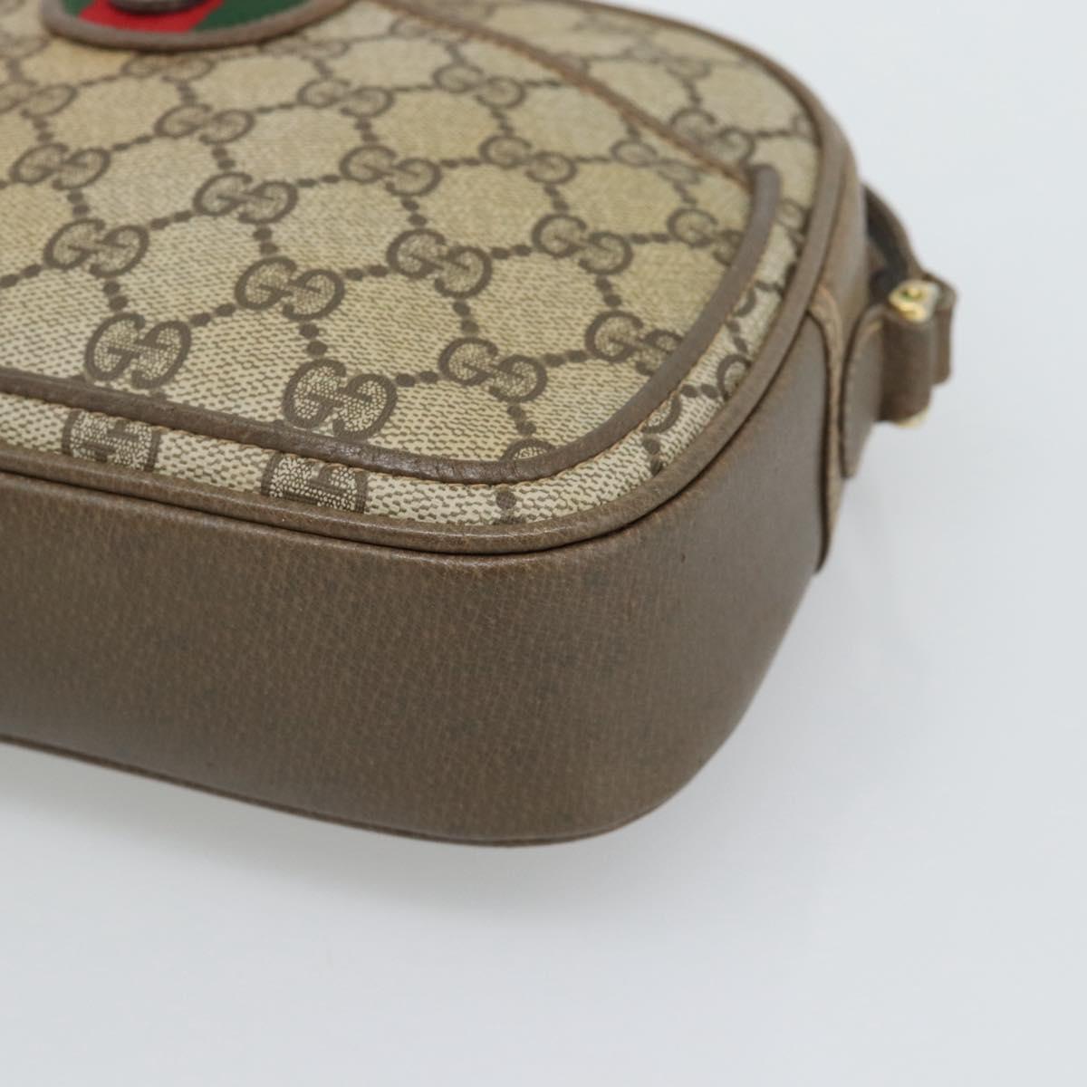 GUCCI GG Supreme Web Sherry Line Shoulder Bag PVC Beige Gold Auth 190994