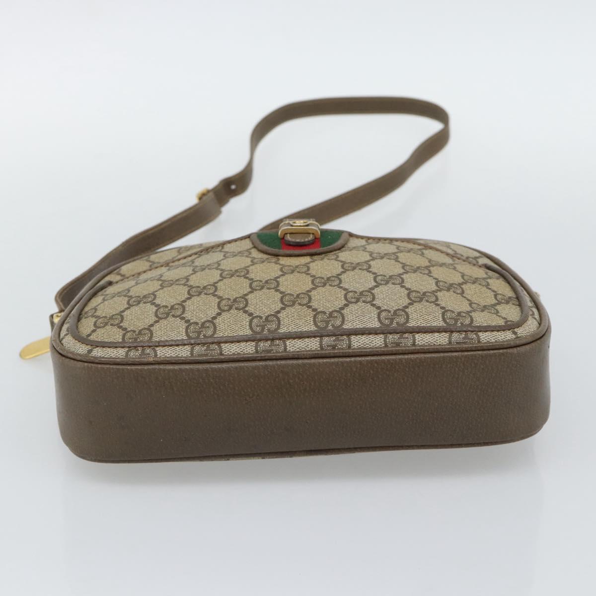 GUCCI GG Supreme Web Sherry Line Shoulder Bag PVC Beige Gold Auth 190994