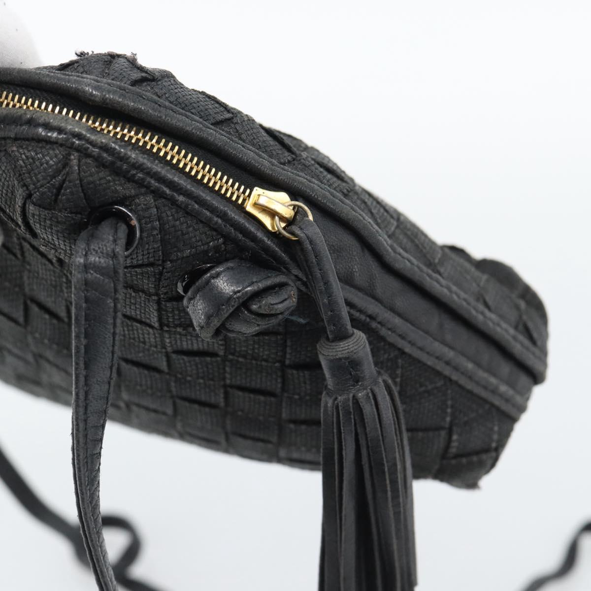 BOTTEGA VENETA INTRECCIATO Shoulder Bag Canvas Black Gold Auth 190995