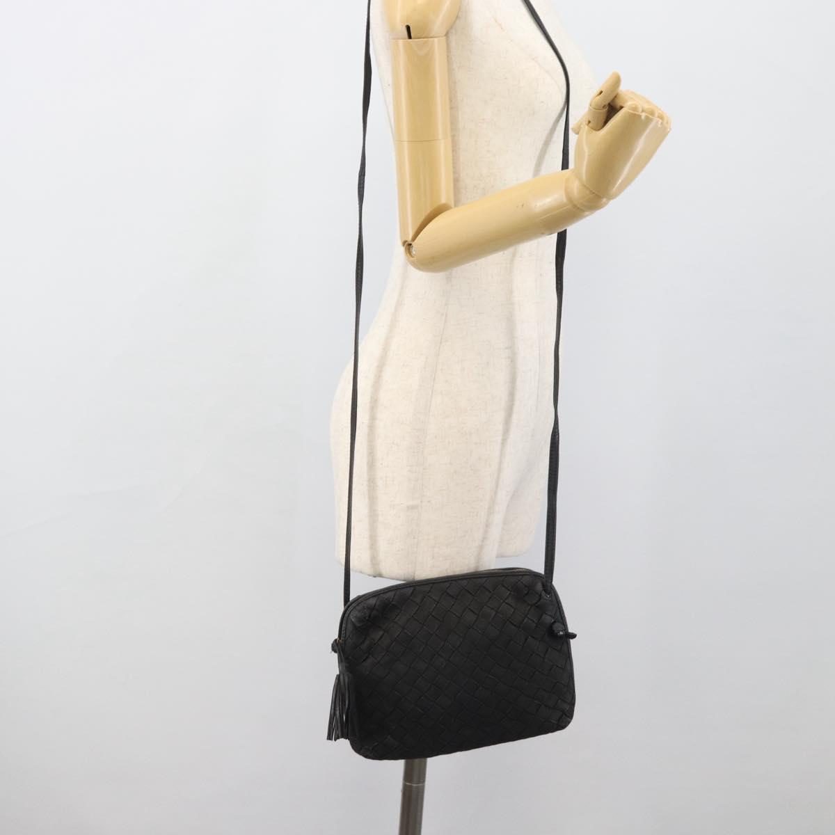 BOTTEGA VENETA INTRECCIATO Shoulder Bag Canvas Black Gold Auth 190995