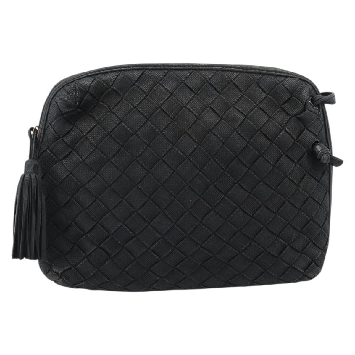 BOTTEGA VENETA INTRECCIATO Shoulder Bag Canvas Black Gold Auth 190995