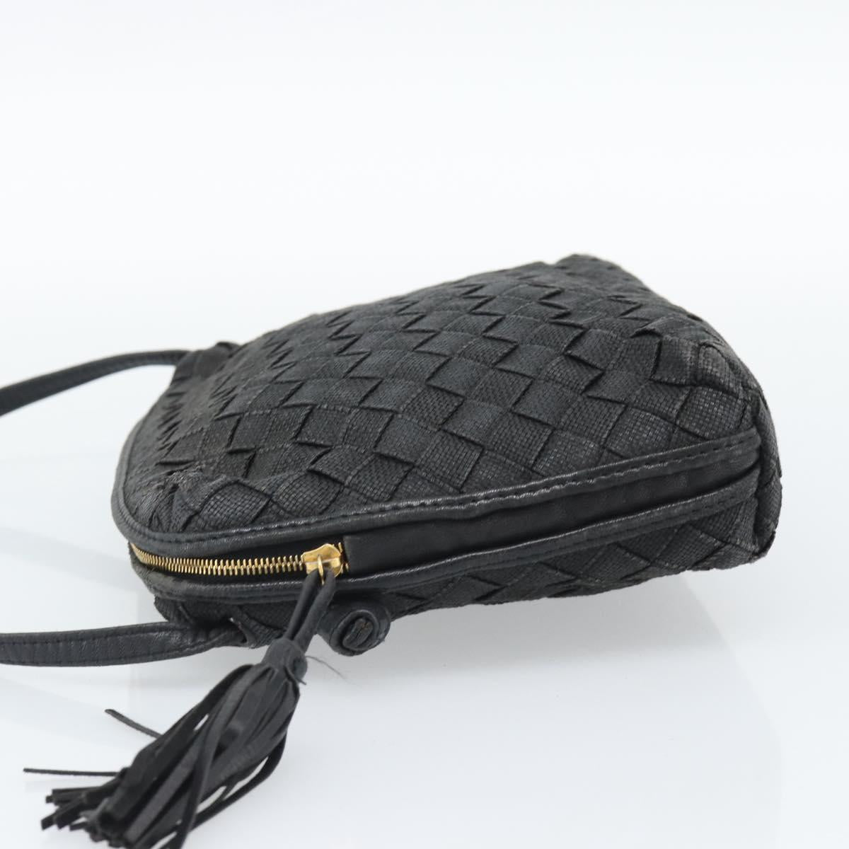 BOTTEGA VENETA INTRECCIATO Shoulder Bag Canvas Black Gold Auth 190995