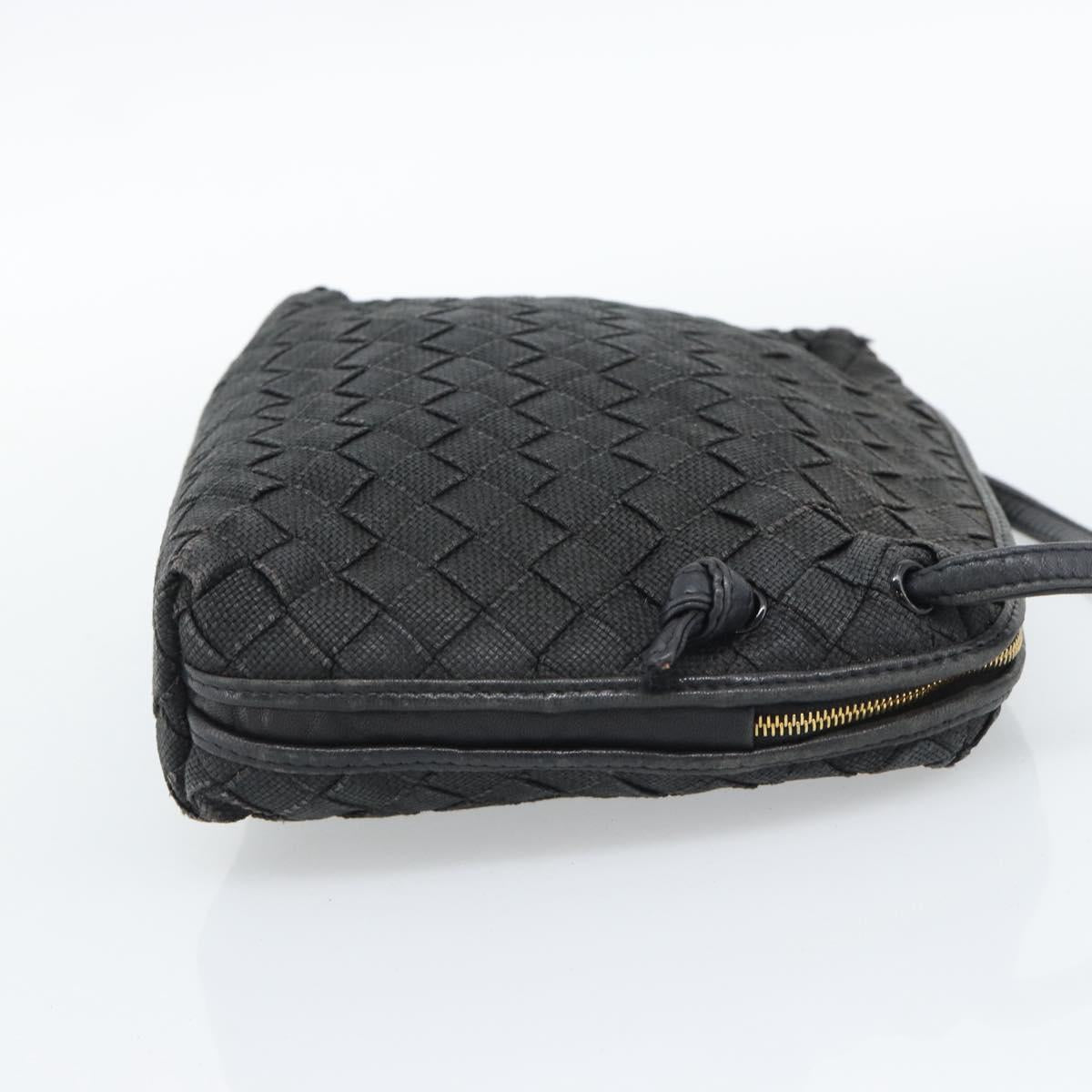 BOTTEGA VENETA INTRECCIATO Shoulder Bag Canvas Black Gold Auth 190995
