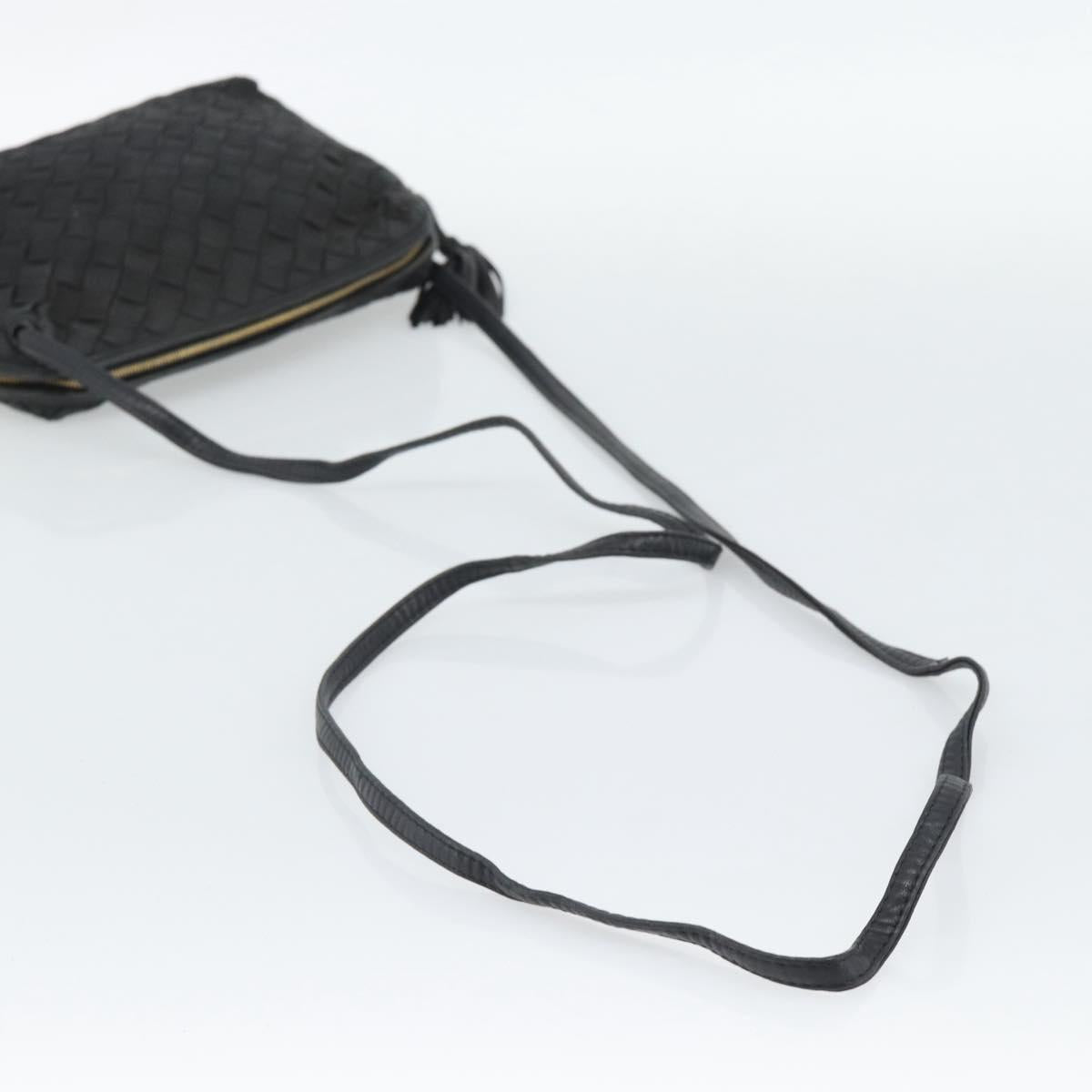 BOTTEGA VENETA INTRECCIATO Shoulder Bag Canvas Black Gold Auth 190995