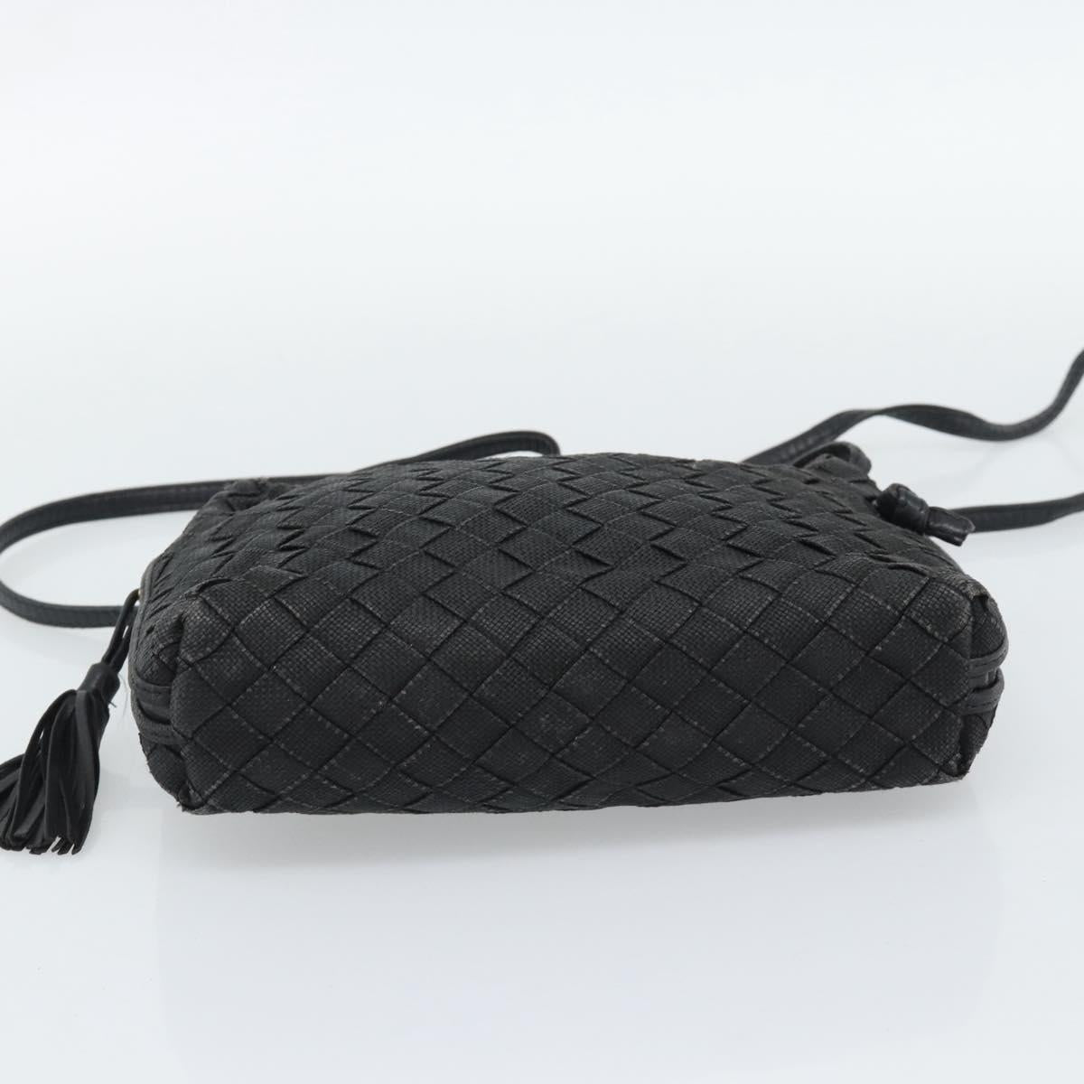 BOTTEGA VENETA INTRECCIATO Shoulder Bag Canvas Black Gold Auth 190995