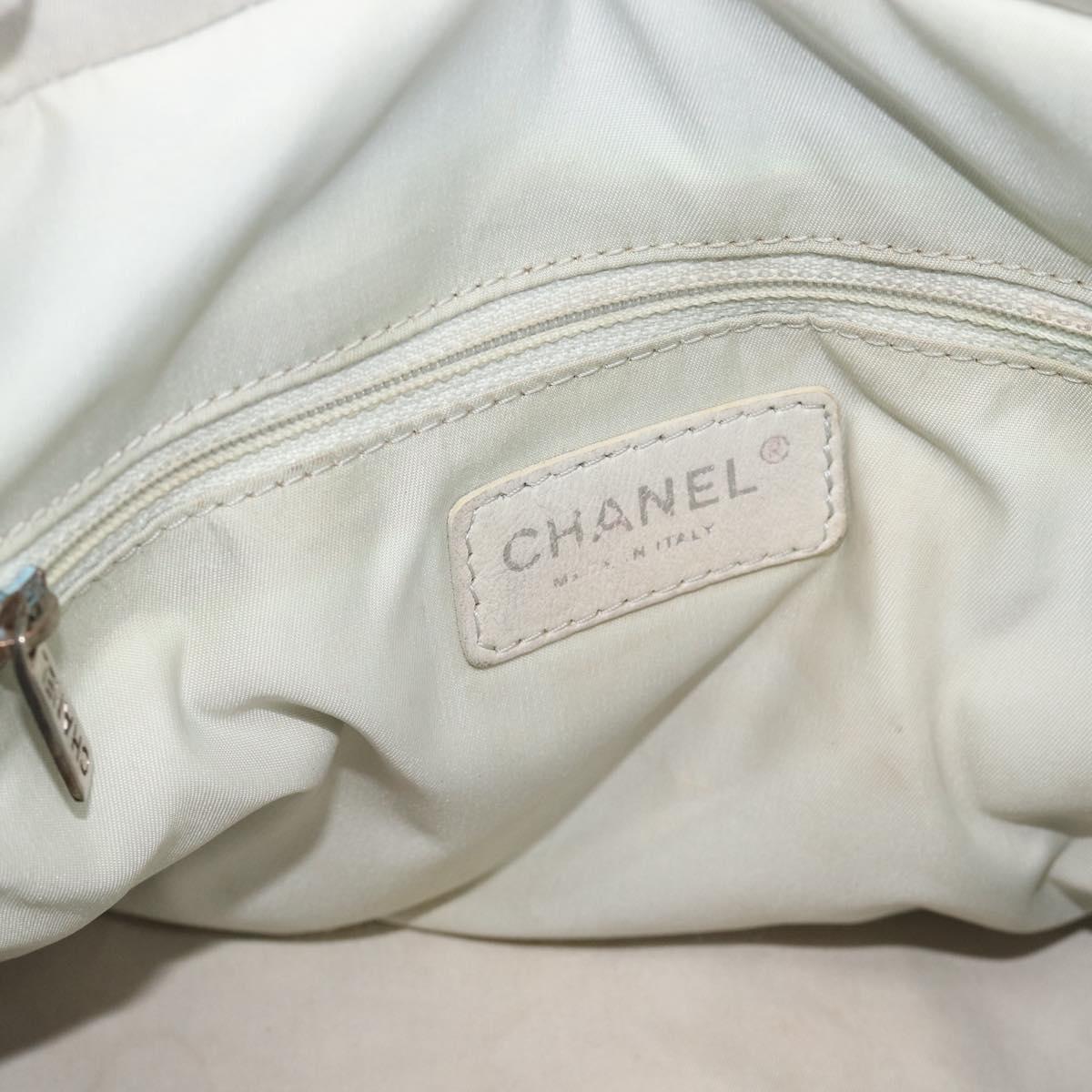 CHANEL Paris Biarritz PM Tote Bag Coated Canvas Silver CC Auth 191000