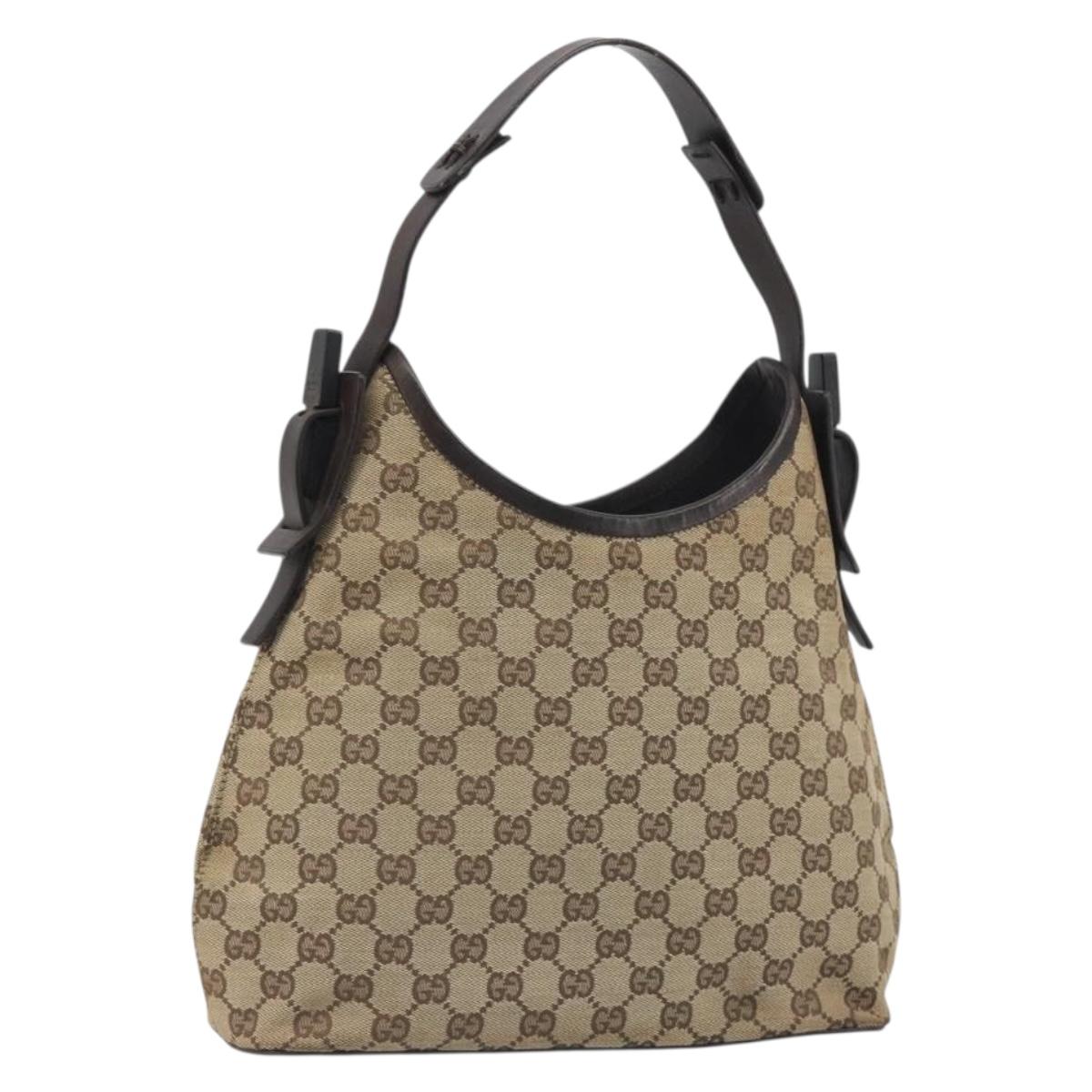 GUCCI GG Canvas Shoulder Bag Beige Silver 107752 Auth 191004A