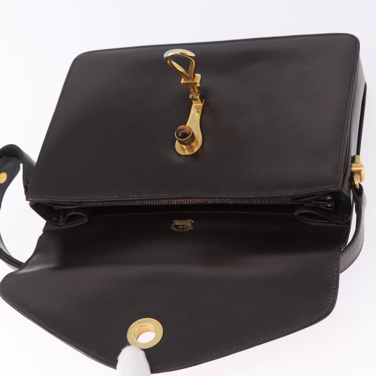 GUCCI Shoulder Bag Leather Dark Brown Gold Auth 191010