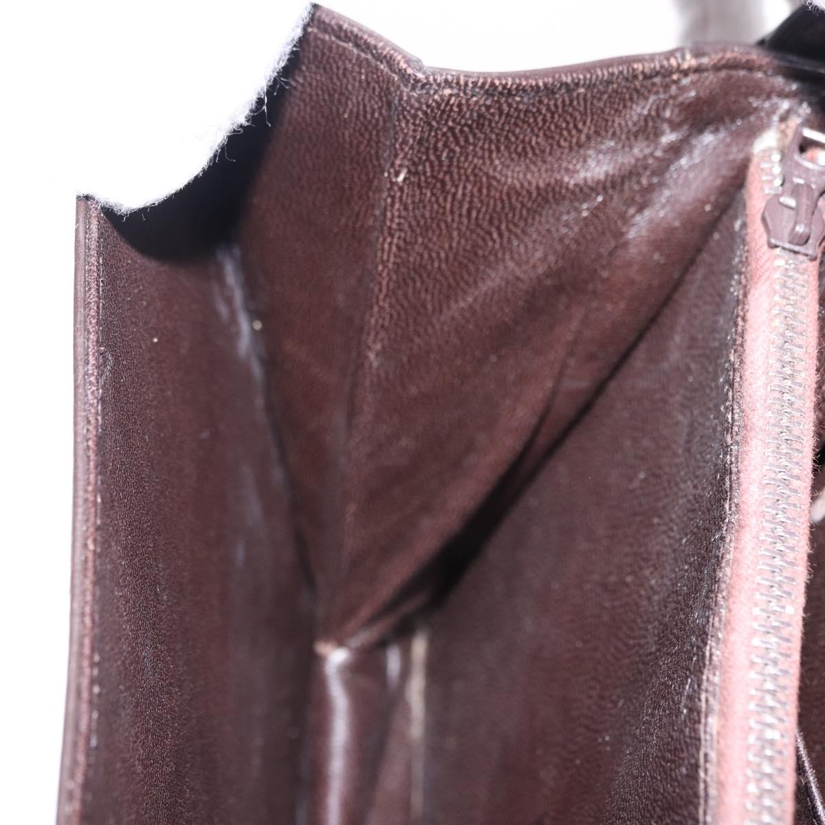 GUCCI Shoulder Bag Leather Dark Brown Gold Auth 191010