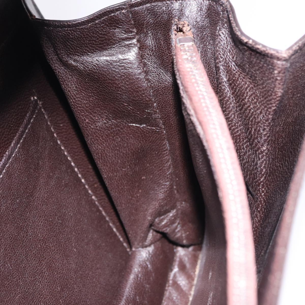 GUCCI Shoulder Bag Leather Dark Brown Gold Auth 191010