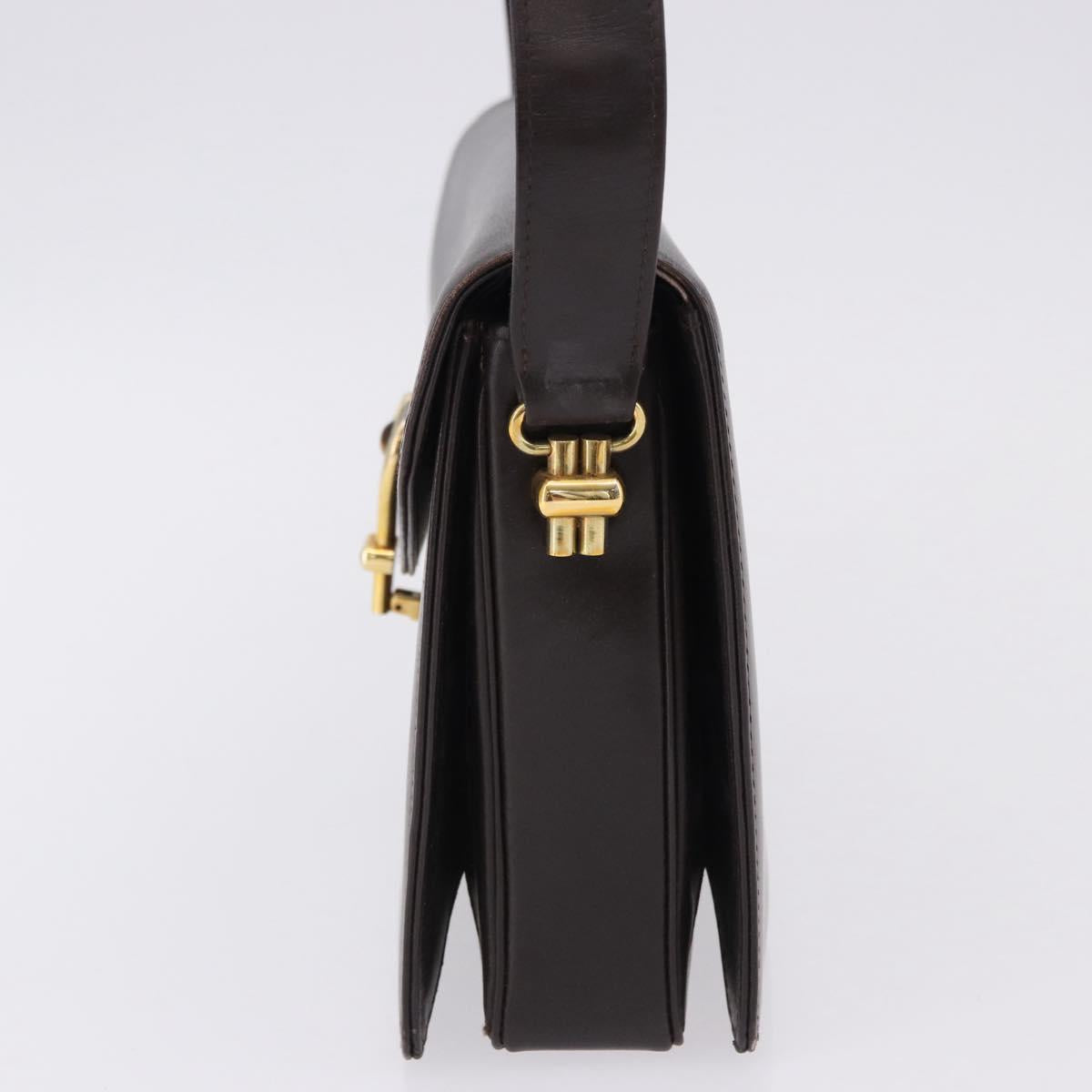 GUCCI Shoulder Bag Leather Dark Brown Gold Auth 191010