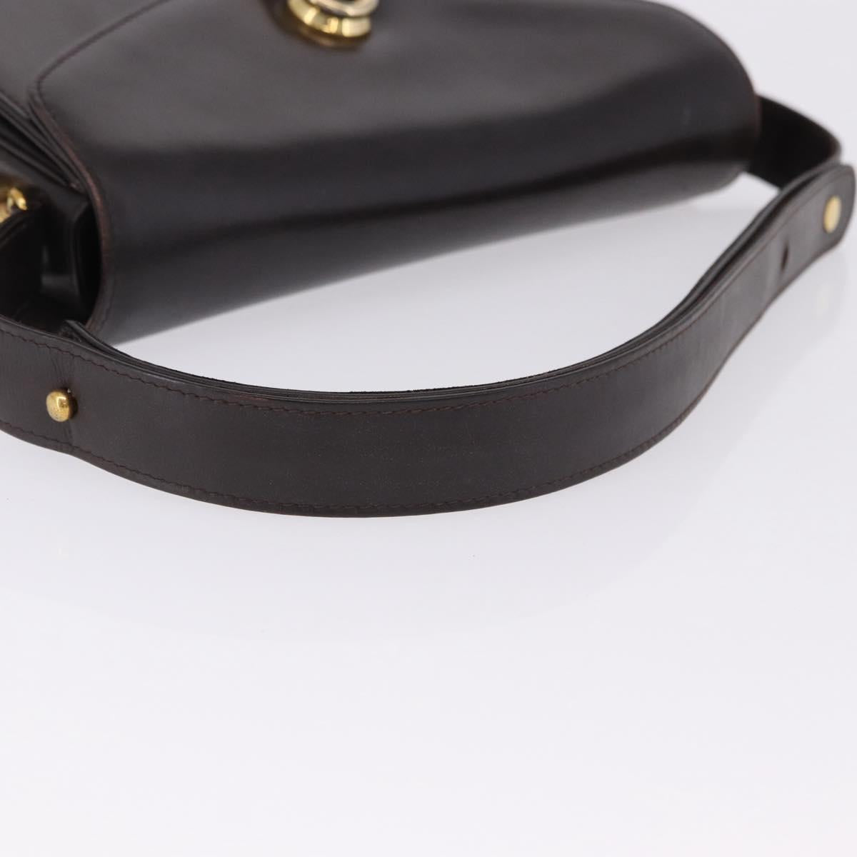 GUCCI Shoulder Bag Leather Dark Brown Gold Auth 191010