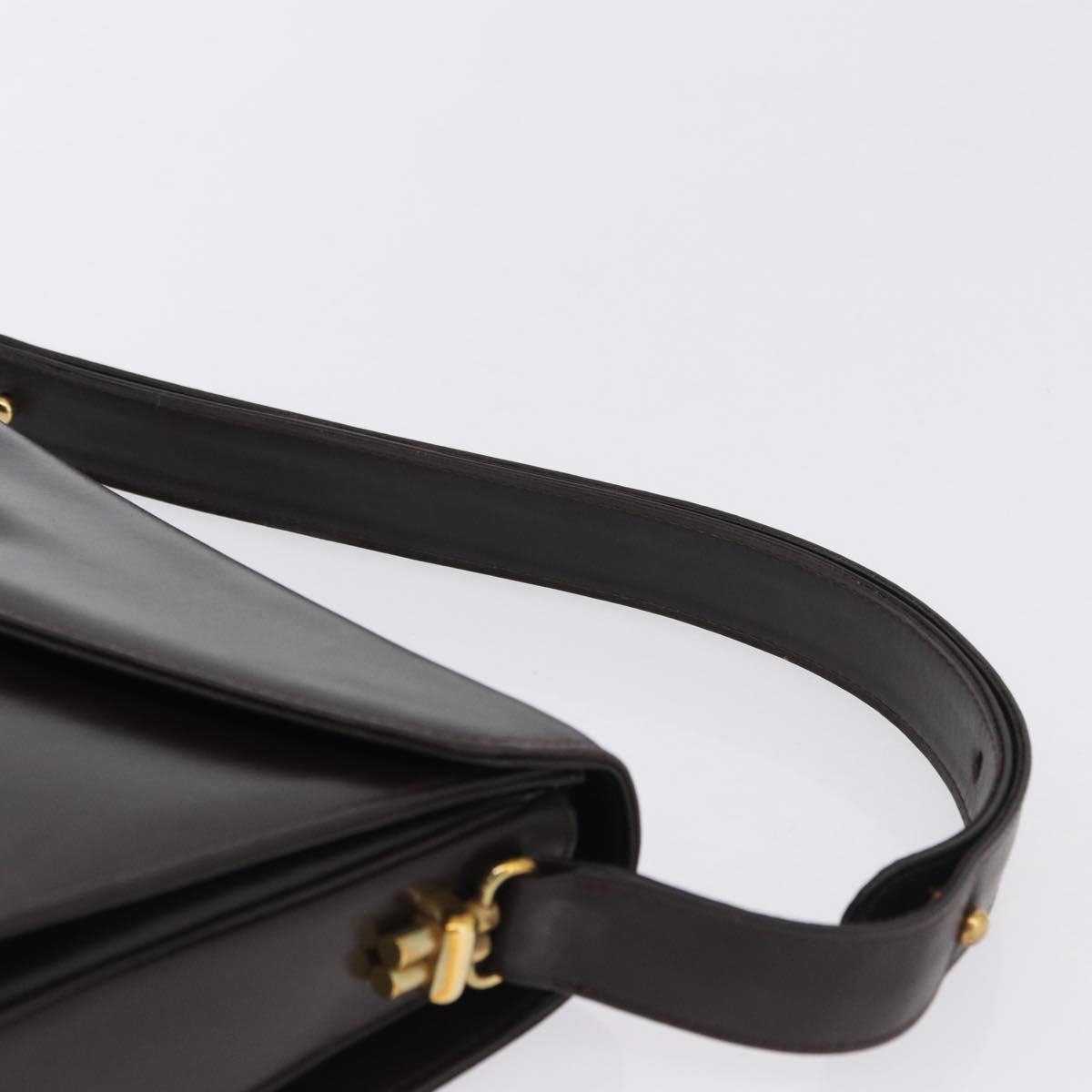 GUCCI Shoulder Bag Leather Dark Brown Gold Auth 191010