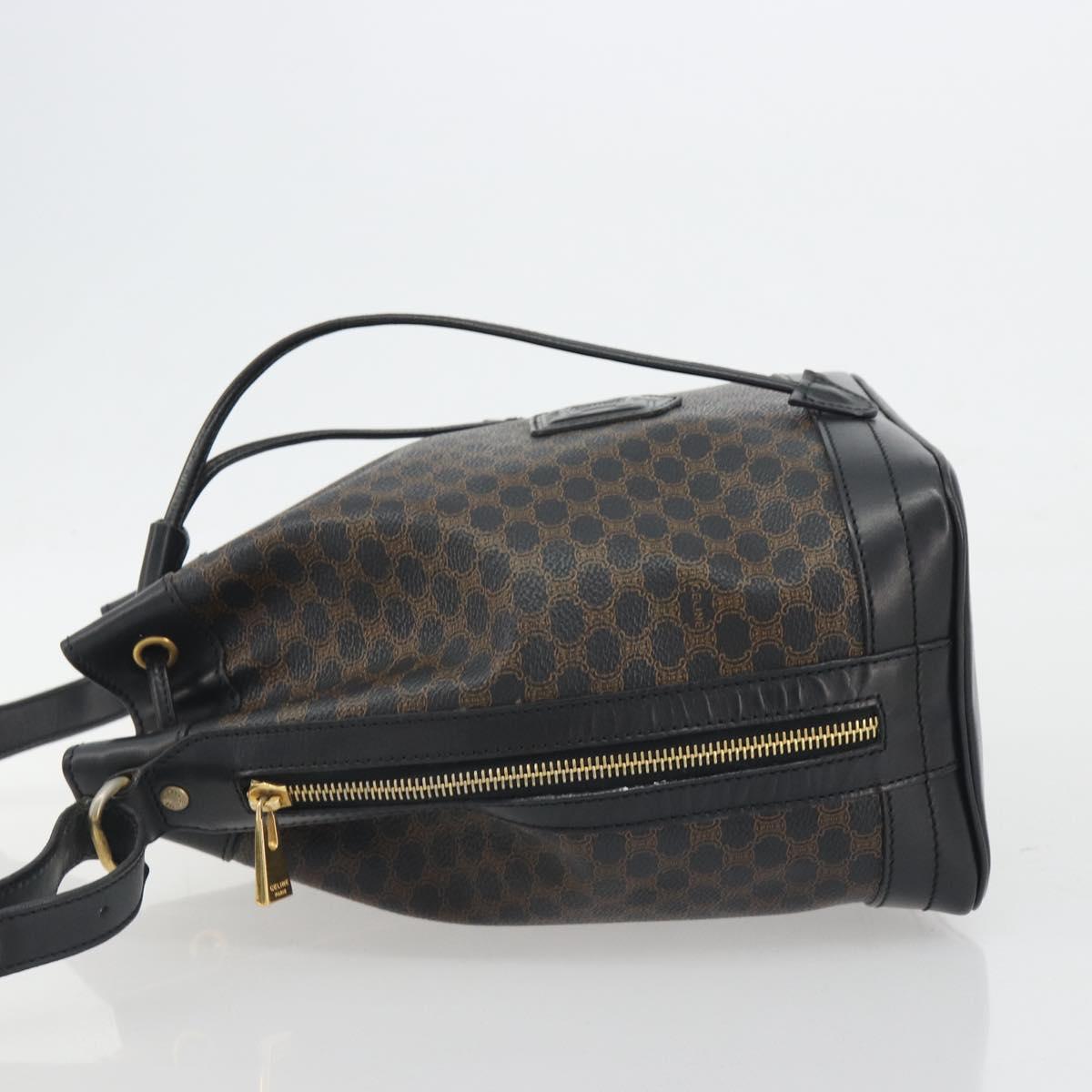 CELINE Macadam Canvas Shoulder Bag PVC Leather Black Gold Auth 191013A