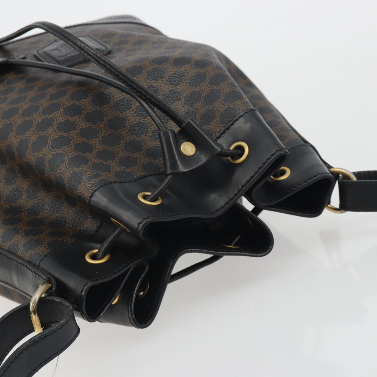 CELINE Macadam Canvas Shoulder Bag PVC Leather Black Gold Auth 191013A