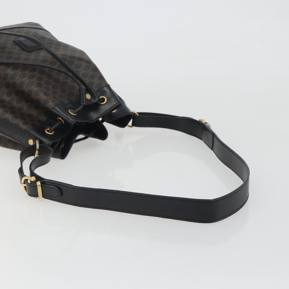 CELINE Macadam Canvas Shoulder Bag PVC Leather Black Gold Auth 191013A