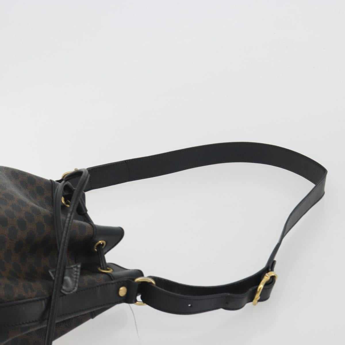 CELINE Macadam Canvas Shoulder Bag PVC Leather Black Gold Auth 191013A