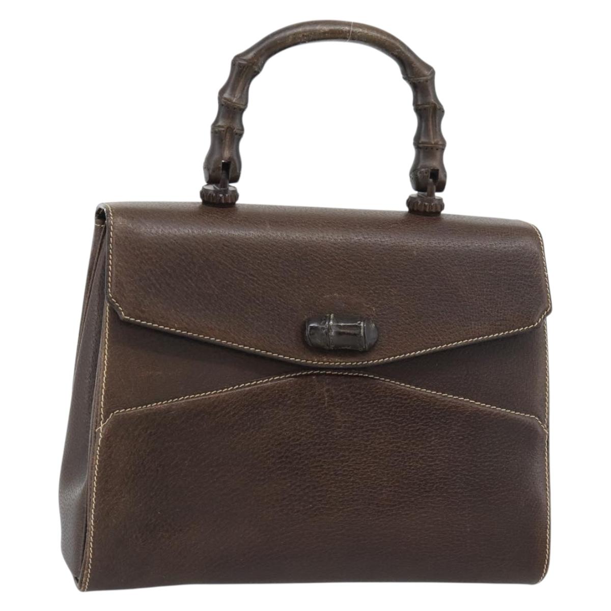 GUCCI Bamboo Hand Bag Leather Brown Auth 191015