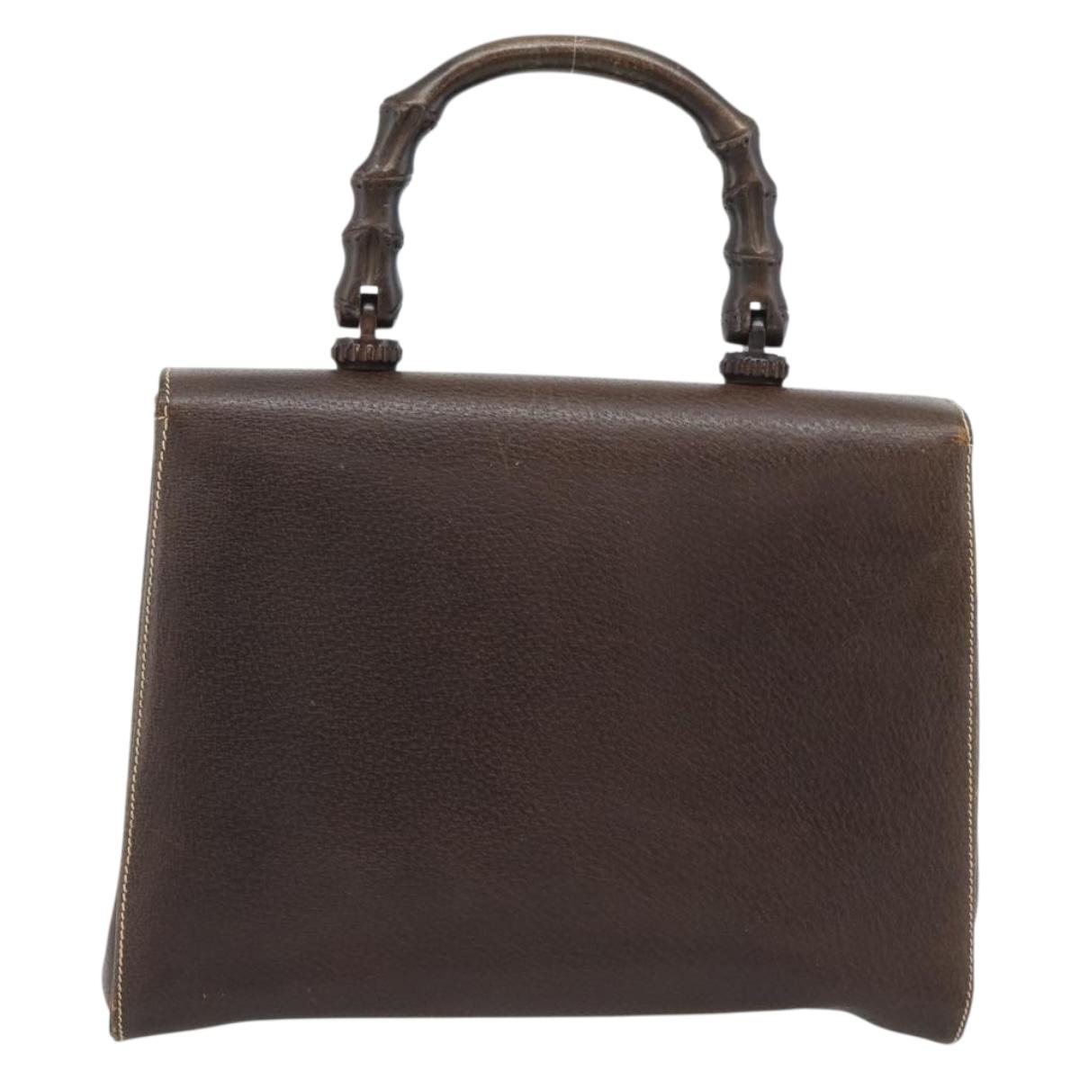 GUCCI Bamboo Hand Bag Leather Brown Auth 191015