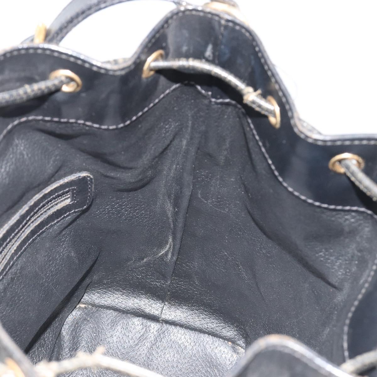 CELINE Macadam Shoulder Bag PVC Leather Black Gold Auth 191016