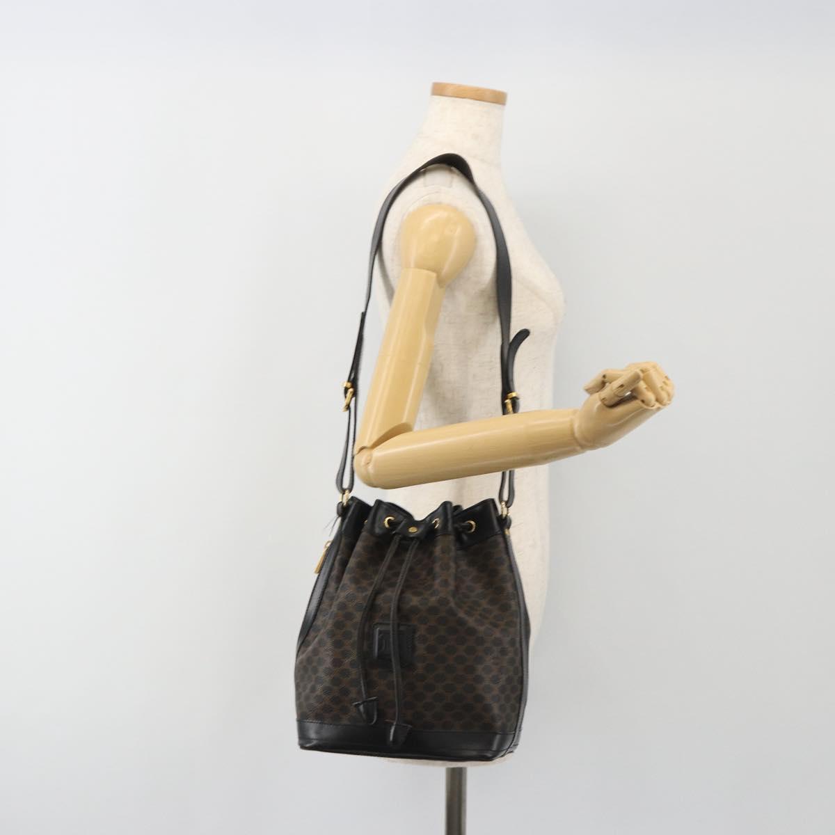 CELINE Macadam Shoulder Bag PVC Leather Black Gold Auth 191016